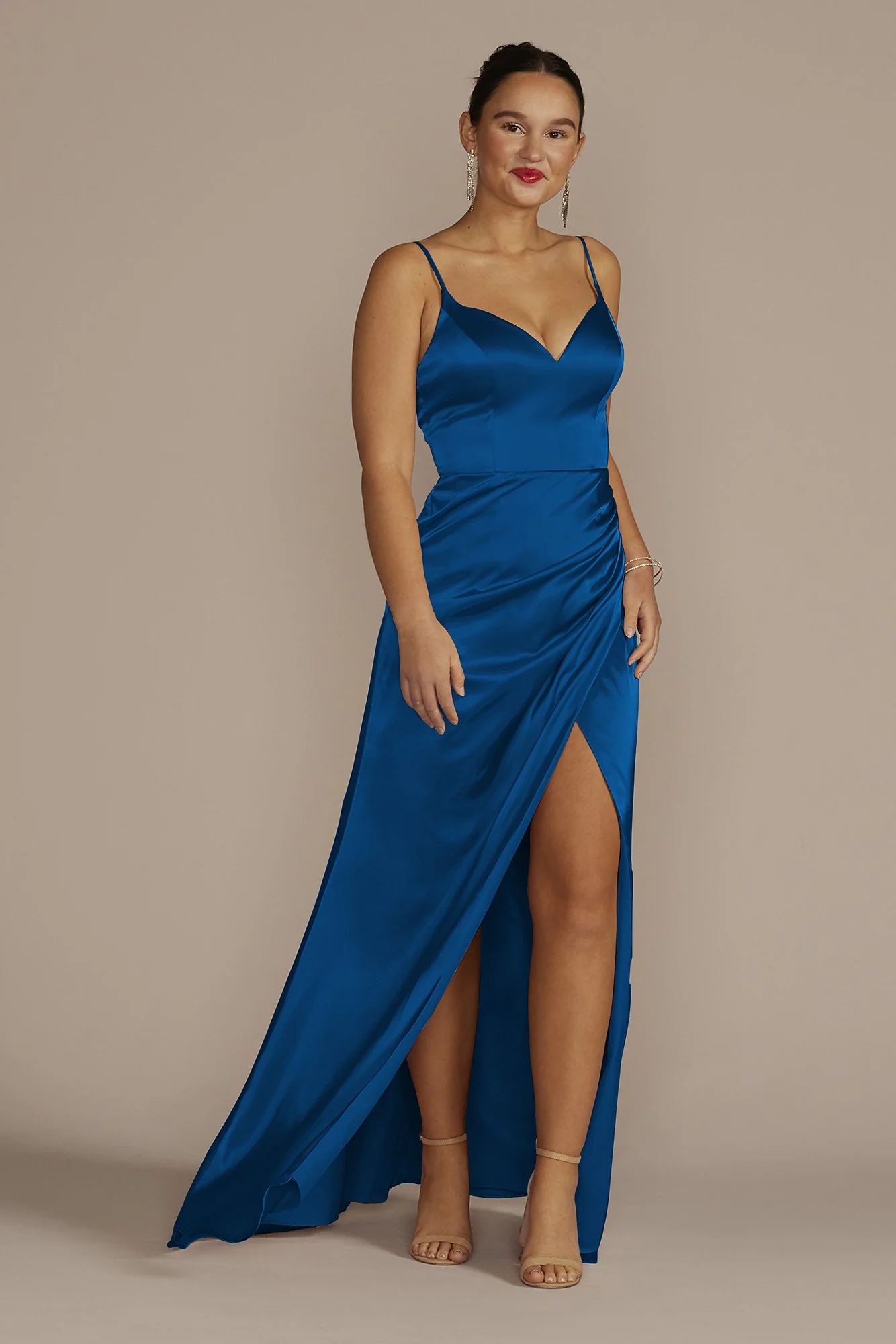 Spaghetti Strap Draped Charmeuse Dress - Image 13