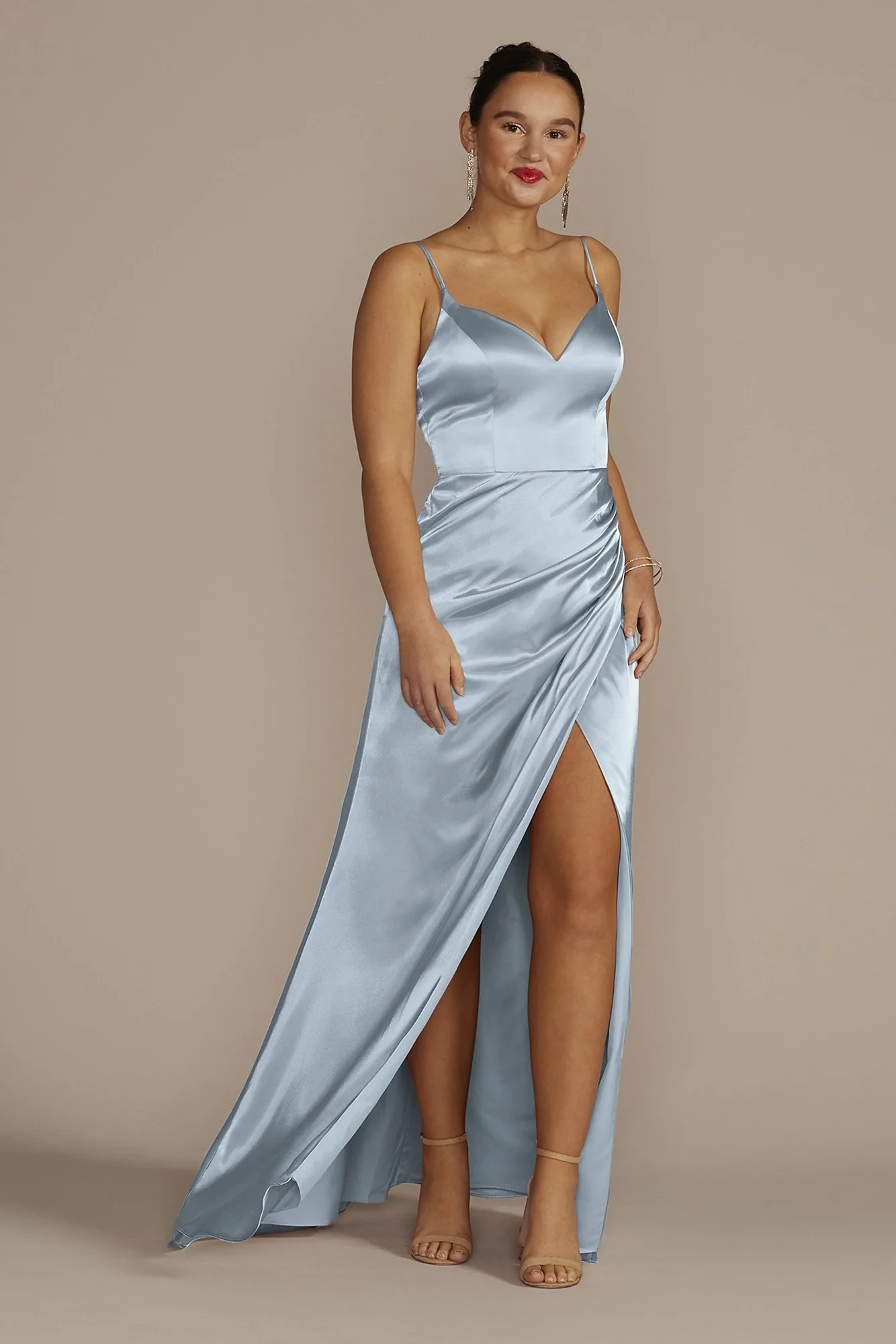 Spaghetti Strap Draped Charmeuse Dress - Image 26