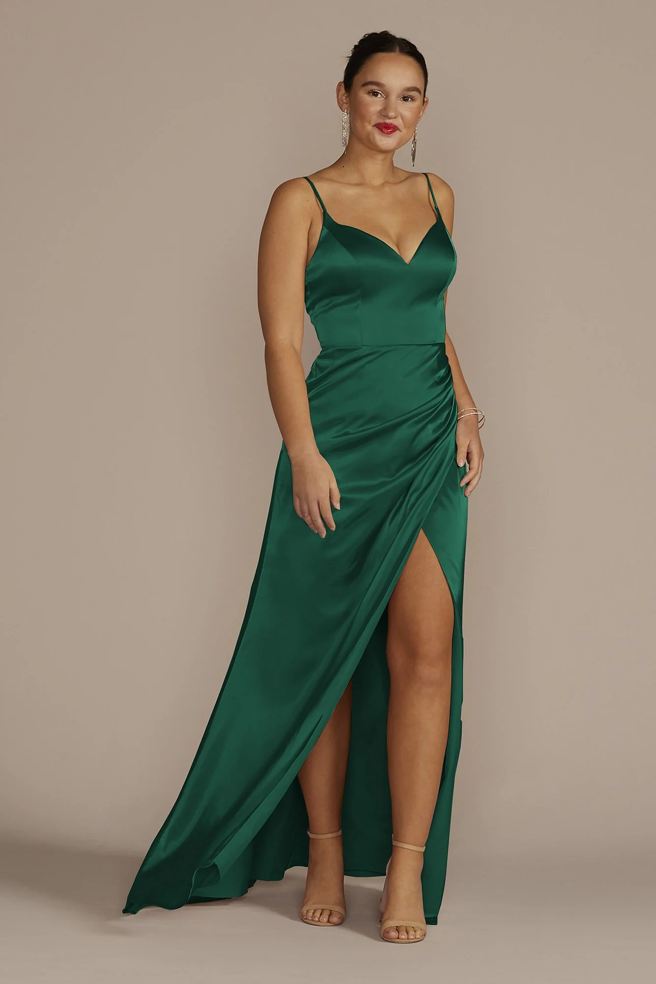 Spaghetti Strap Draped Charmeuse Dress - Image 32