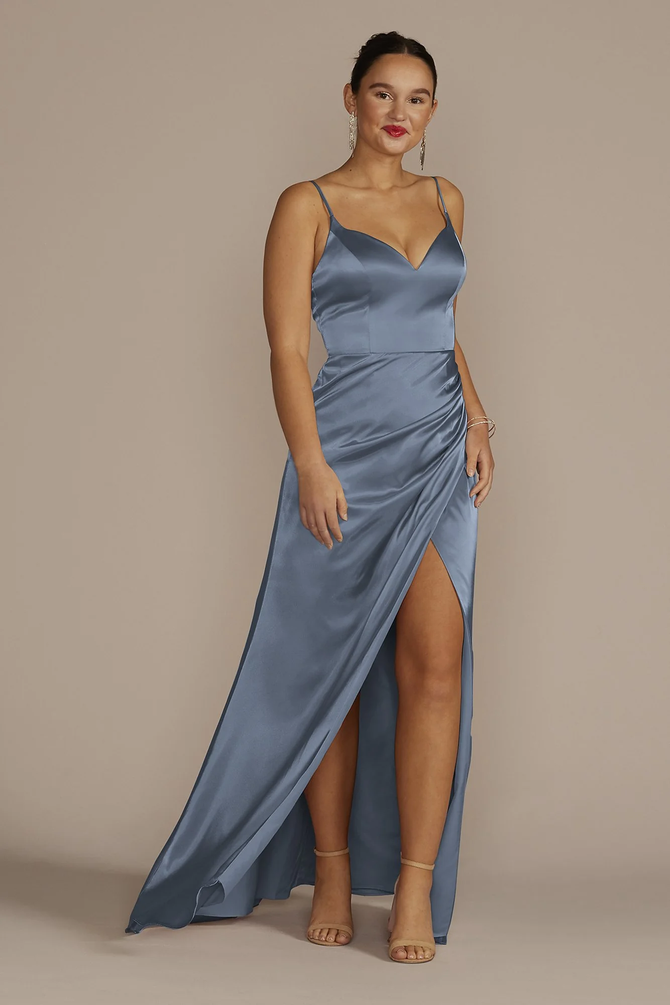 Spaghetti Strap Draped Charmeuse Dress - Image 41