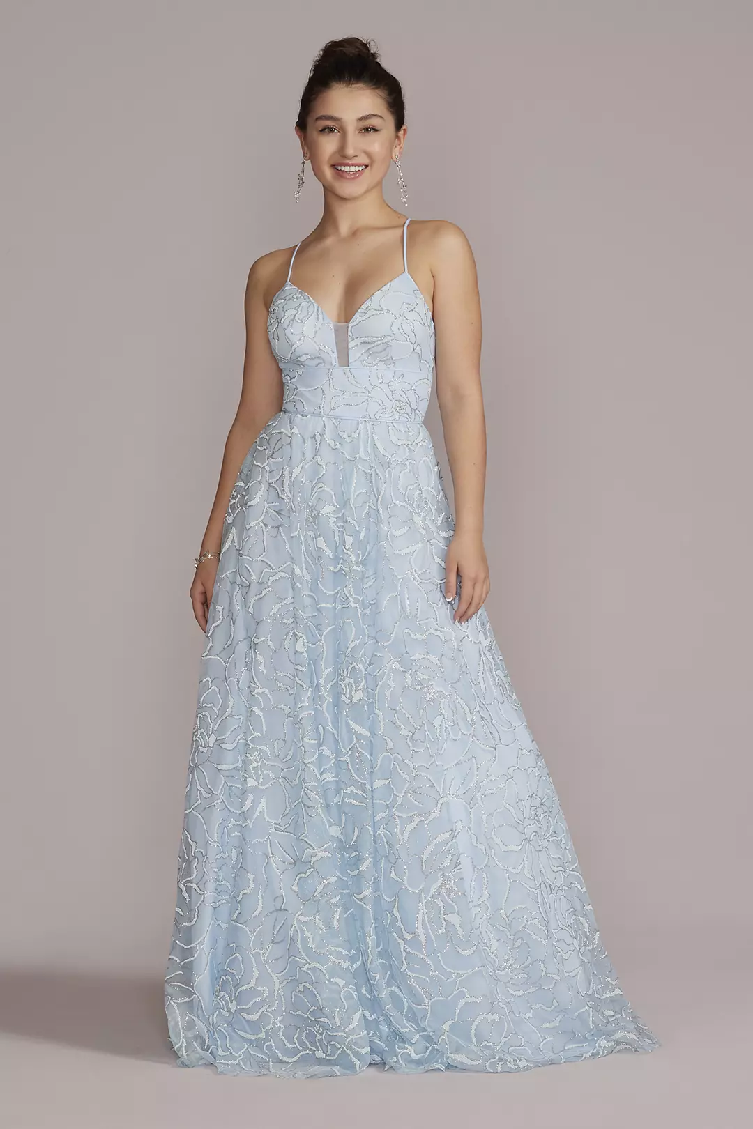 Spaghetti Strap Embroidered Mesh Prom Gown - Image 7