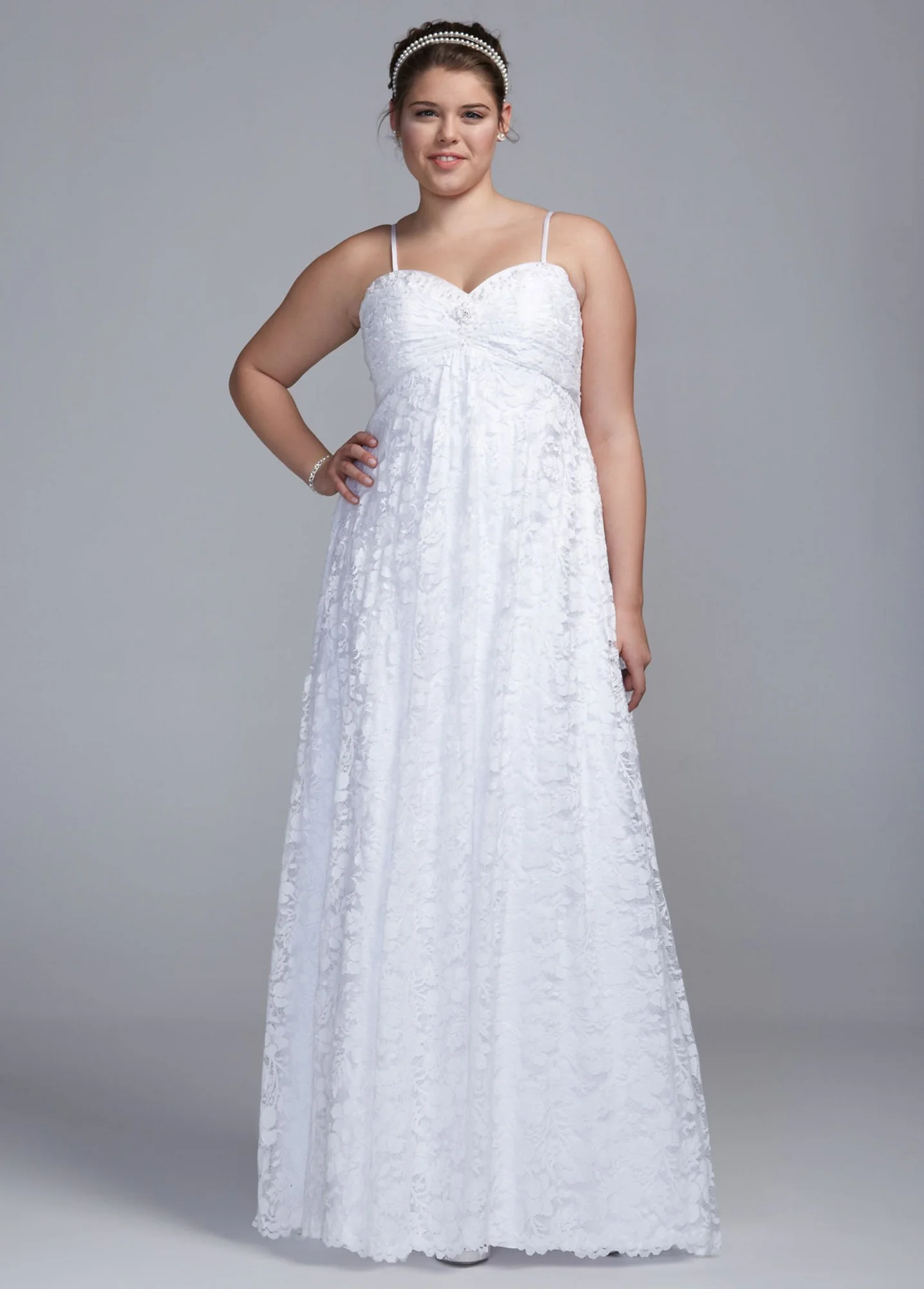 Spaghetti Strap Empire Waist All Over Lace Gown - Image 2