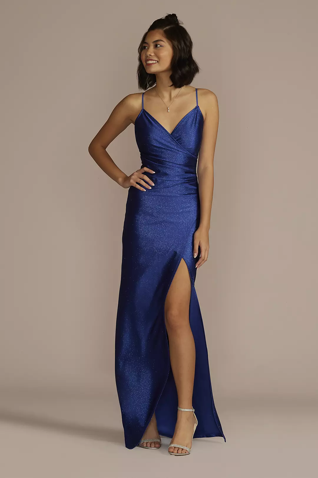 Spaghetti Strap Glitter Knit Draped Dress - Image 5