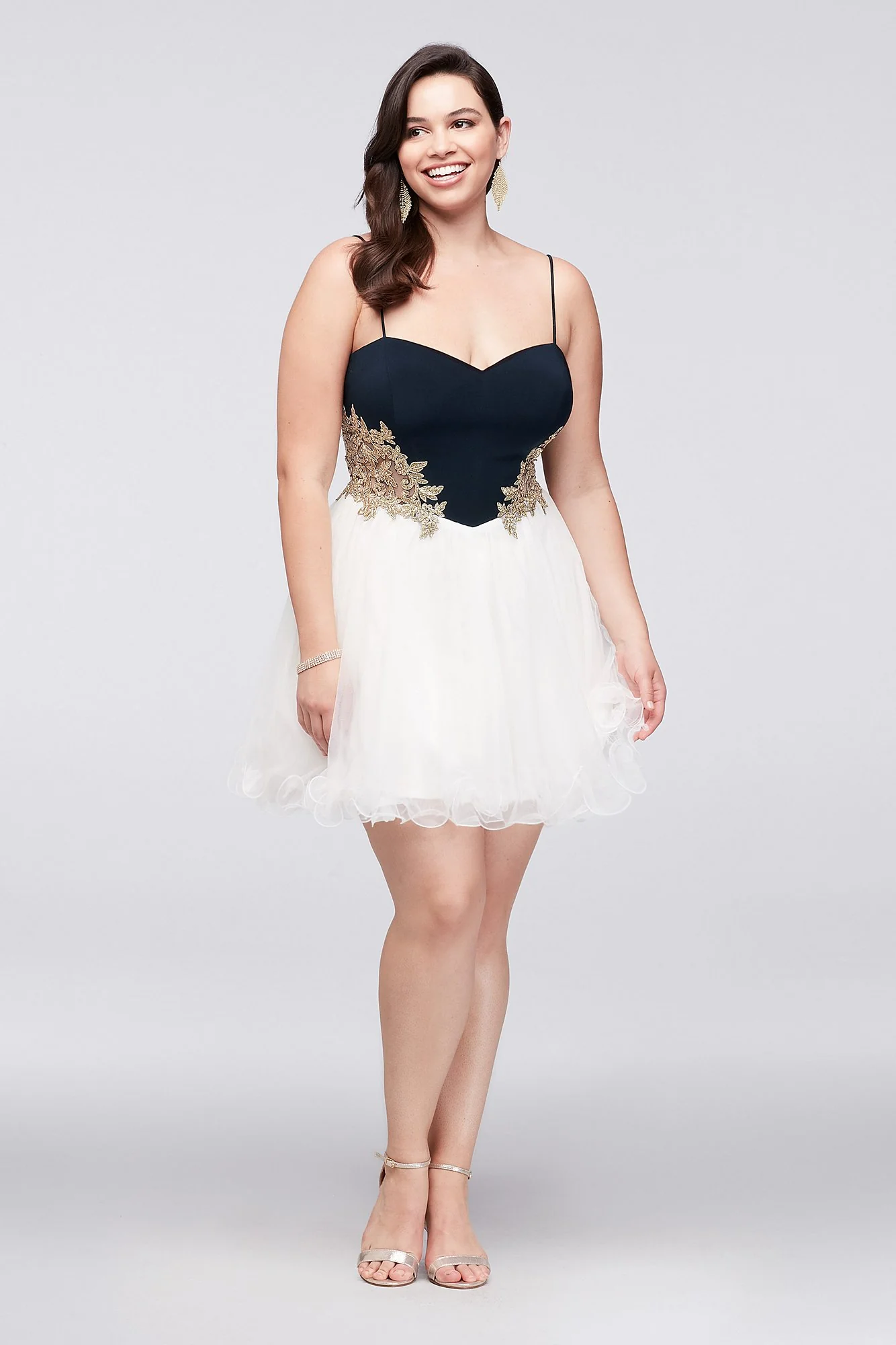 Spaghetti Strap Jersey and Mesh Party Dress - Image 3
