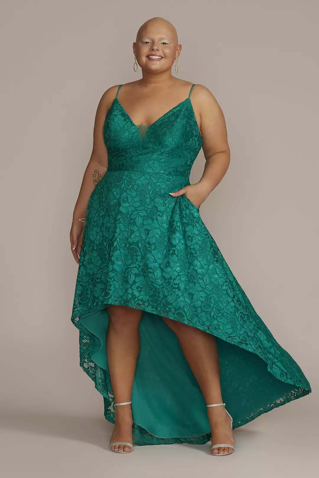 Spaghetti Strap Plunging High-Low Dress