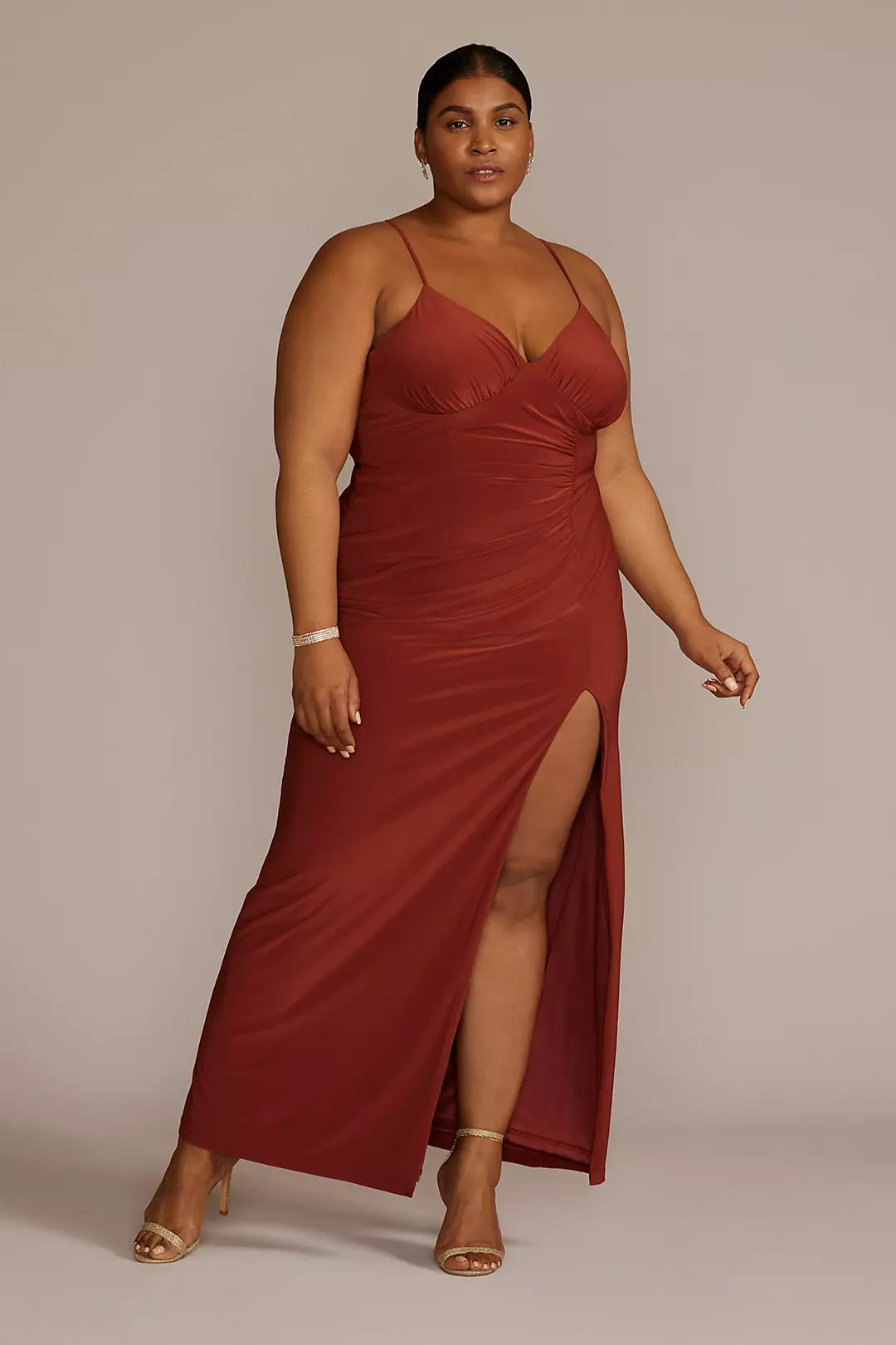 Spaghetti Strap Ruched Stretch Jersey Dress - Image 10