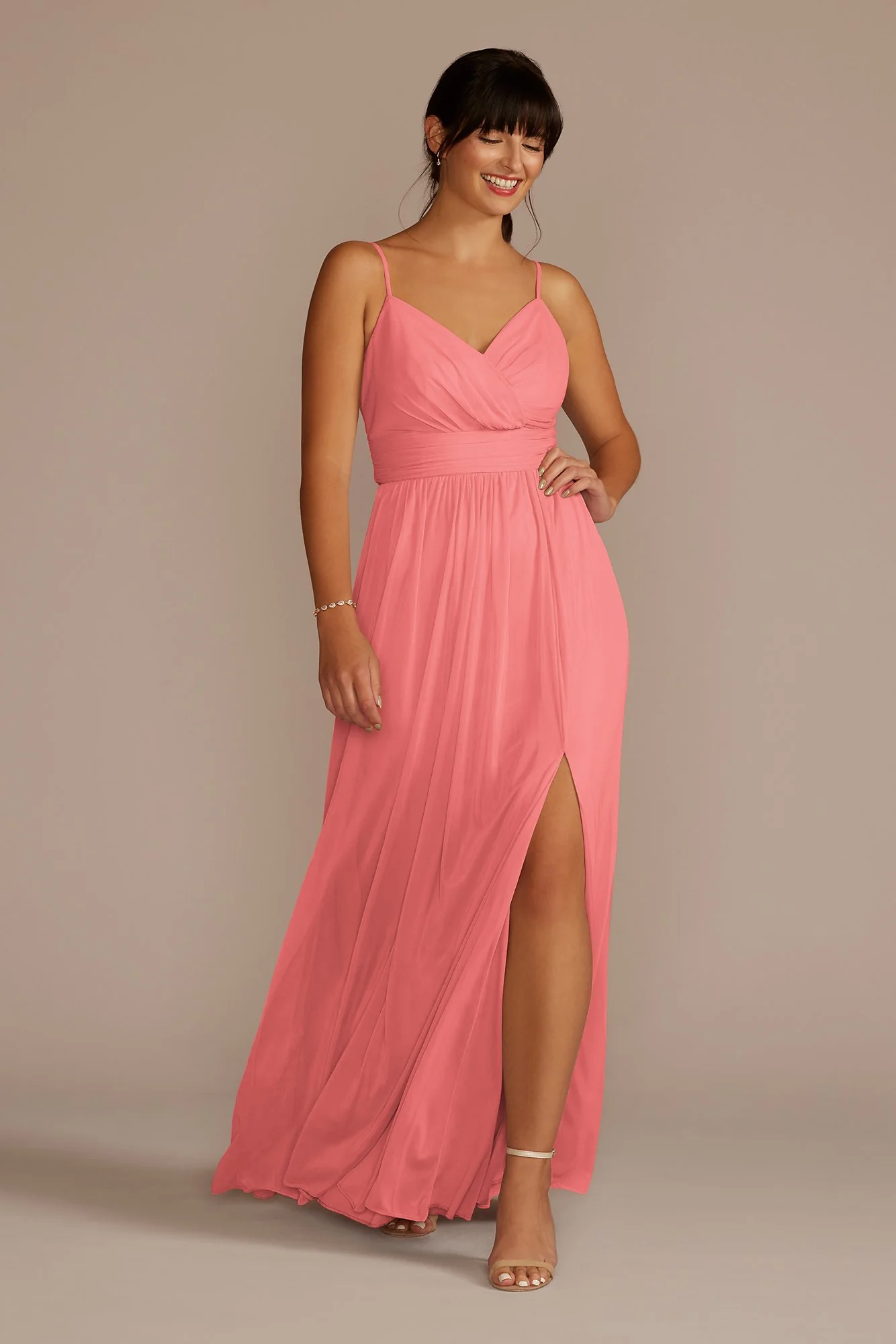 Spaghetti Strap Ruched Waist Mesh Dress - Image 13