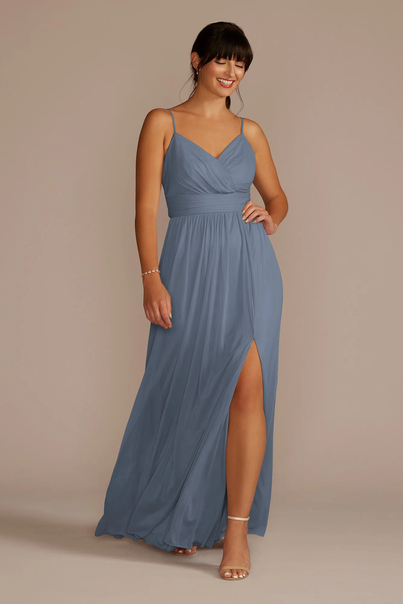 Spaghetti Strap Ruched Waist Mesh Dress - Image 17