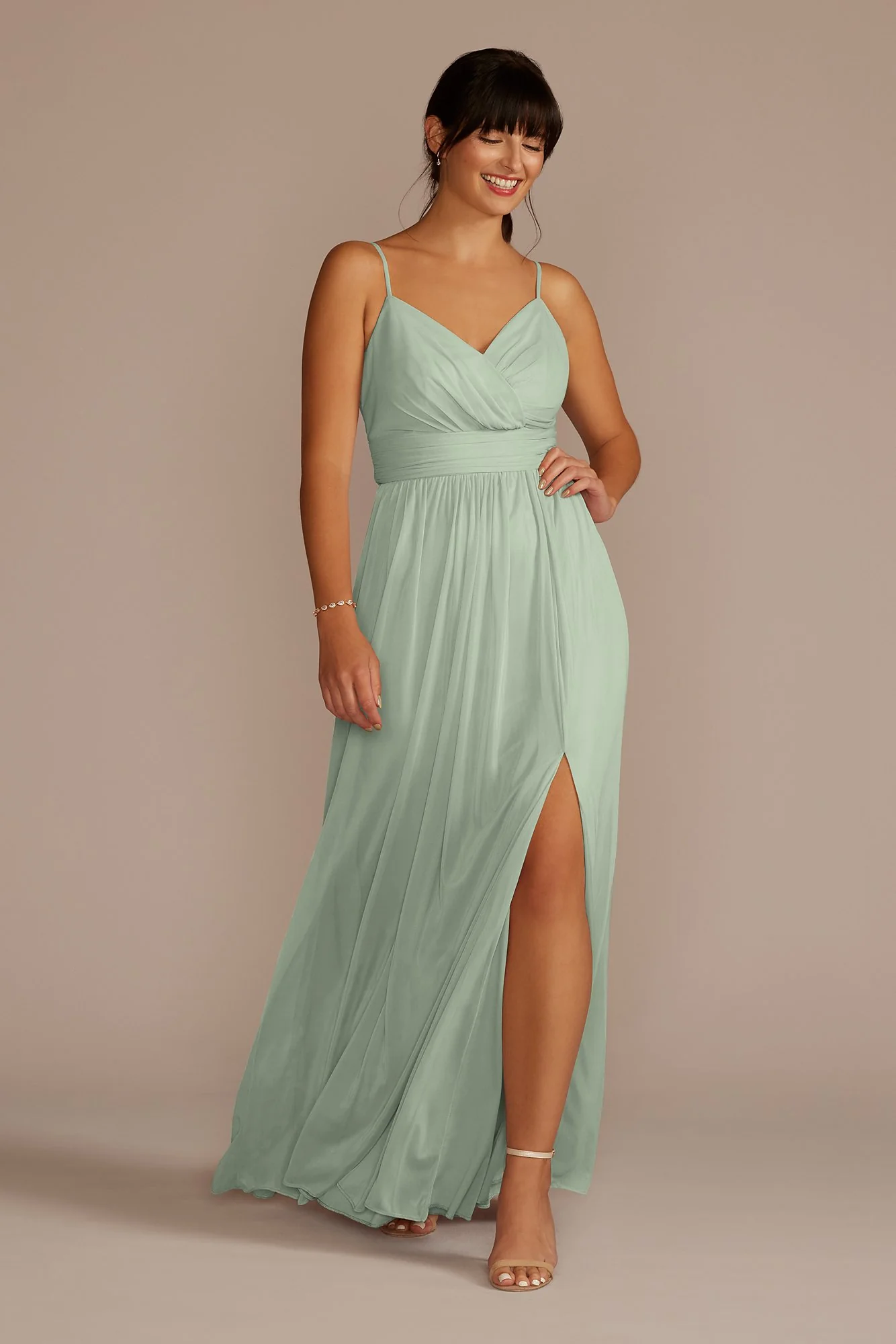 Spaghetti Strap Ruched Waist Mesh Dress - Image 3