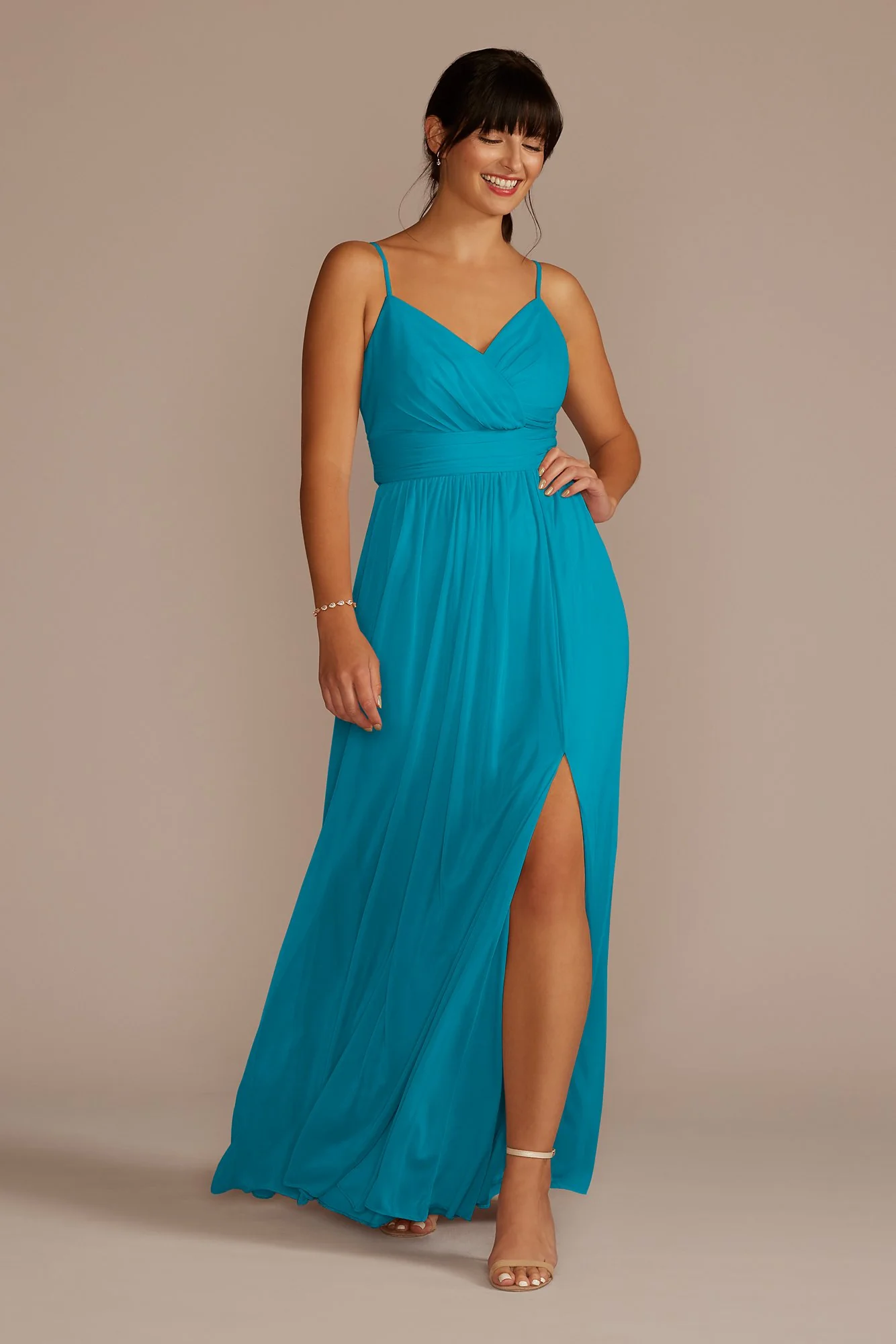 Spaghetti Strap Ruched Waist Mesh Dress - Image 48