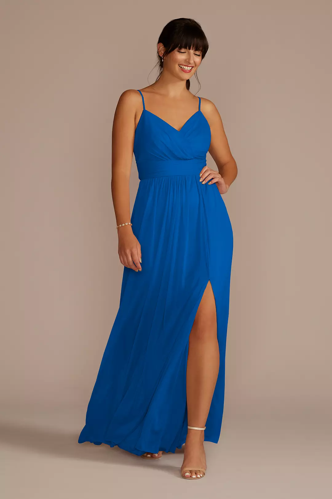 Spaghetti Strap Ruched Waist Mesh Dress - Image 54