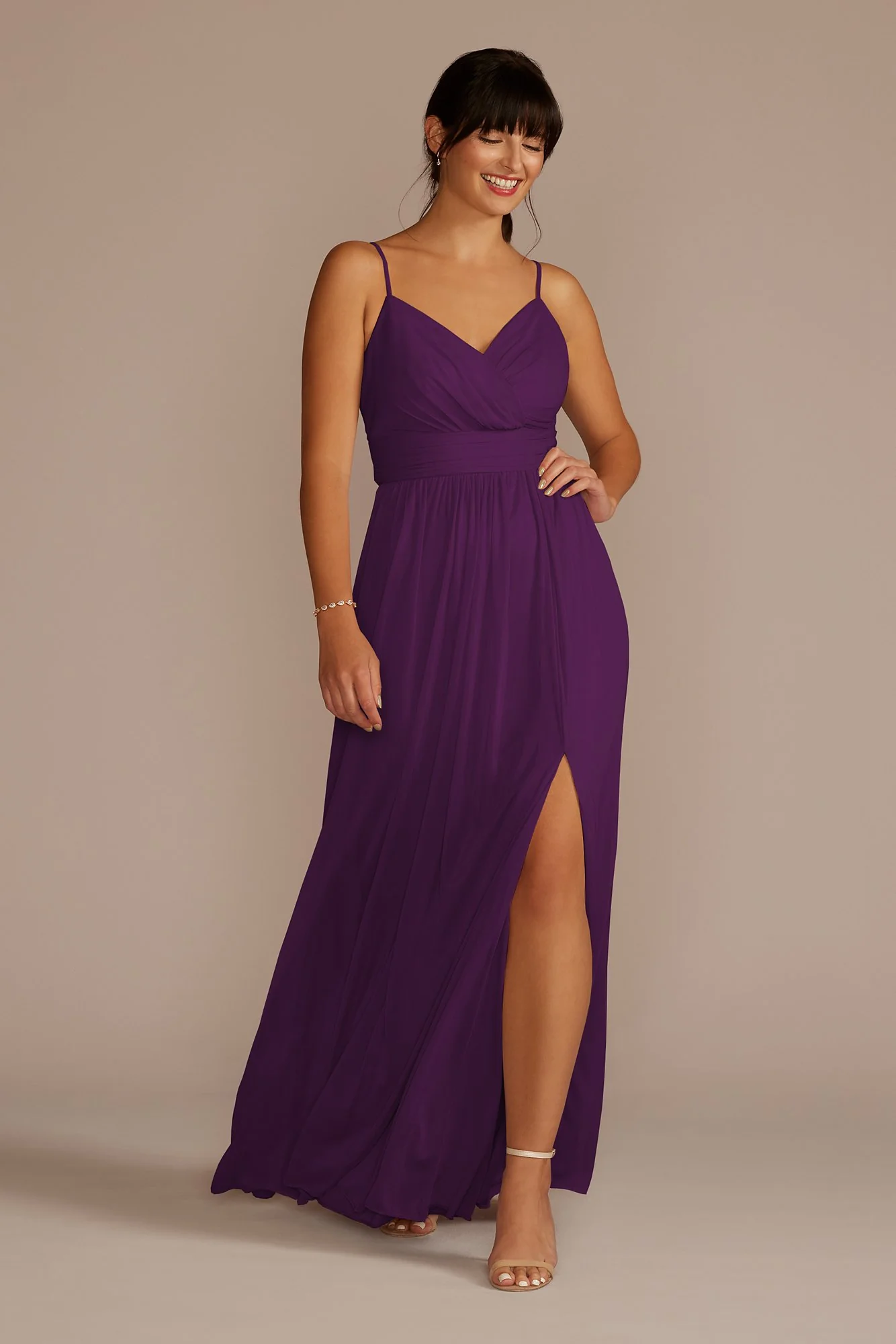 Spaghetti Strap Ruched Waist Mesh Dress - Image 60