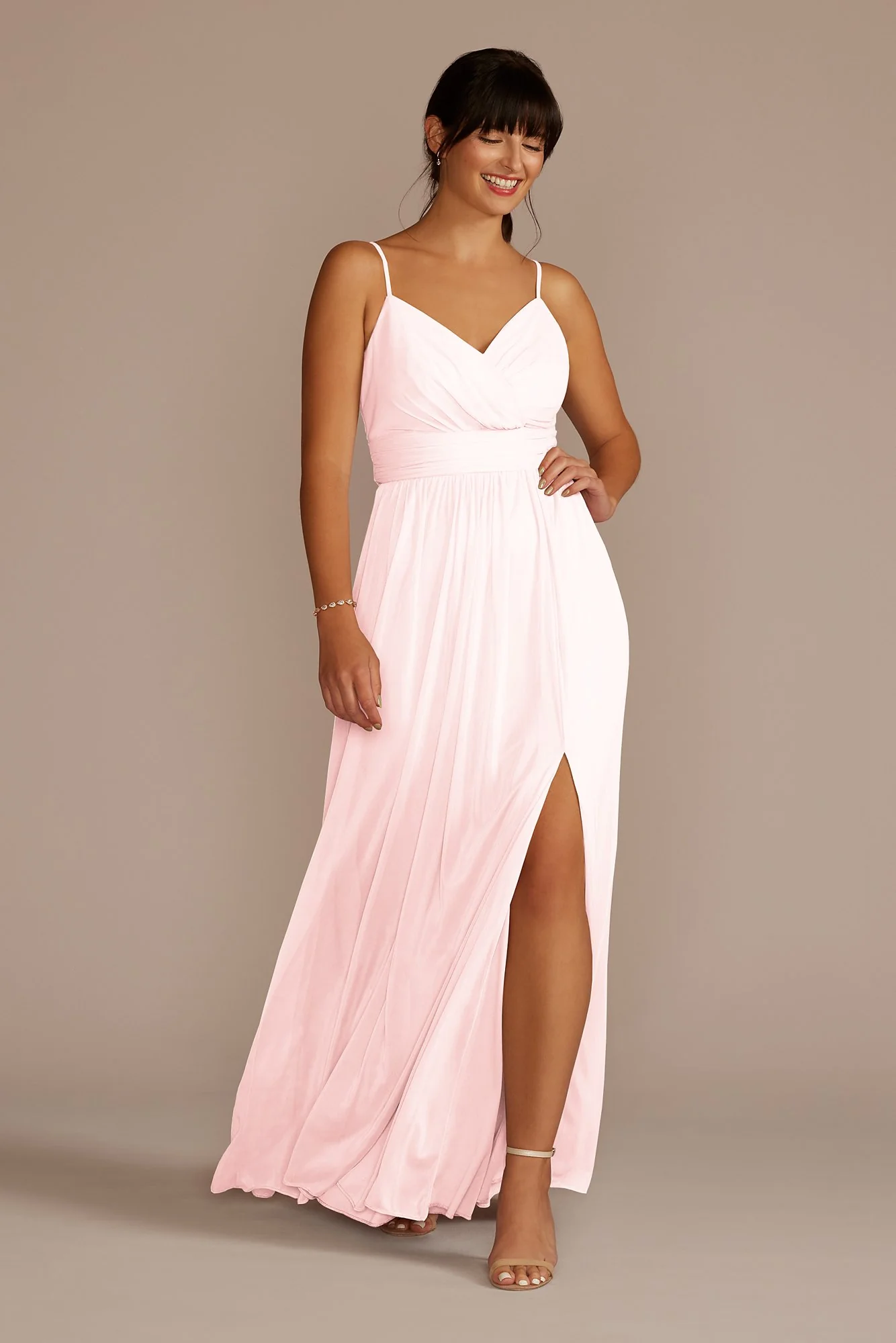 Spaghetti Strap Ruched Waist Mesh Dress - Image 65