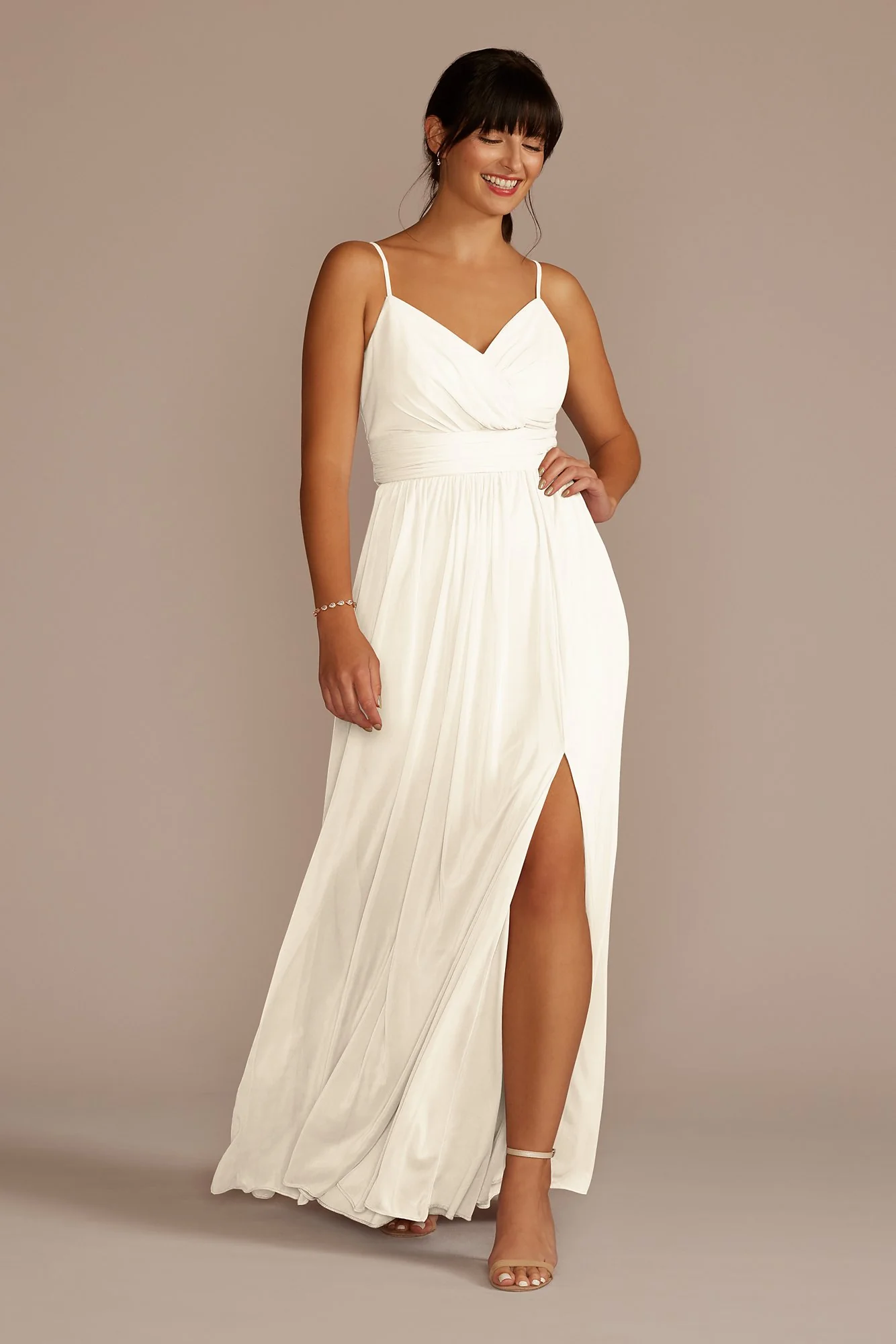 Spaghetti Strap Ruched Waist Mesh Dress - Image 98