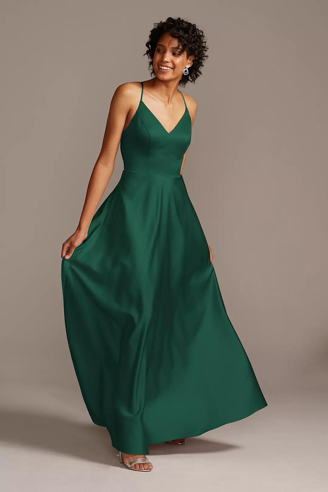 Spaghetti Strap Satin A-Line Long Bridesmaid Dress - Image 100