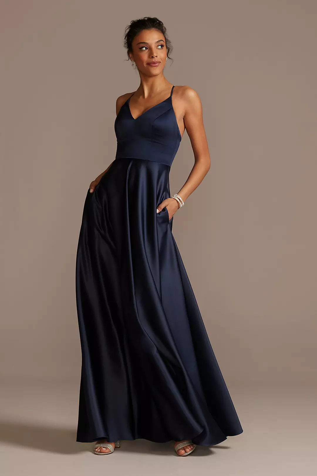 Spaghetti Strap Satin A-Line Long Bridesmaid Dress - Image 107