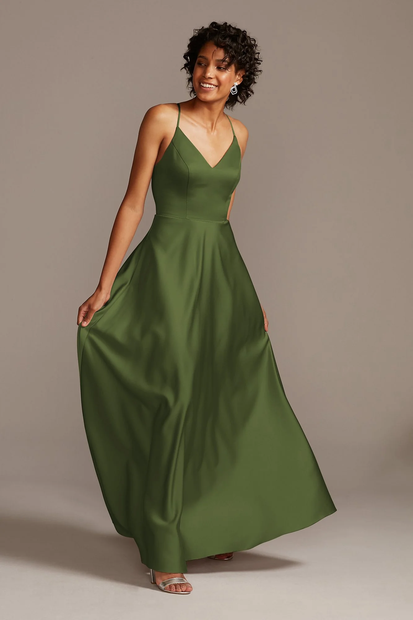 Spaghetti Strap Satin A-Line Long Bridesmaid Dress - Image 11