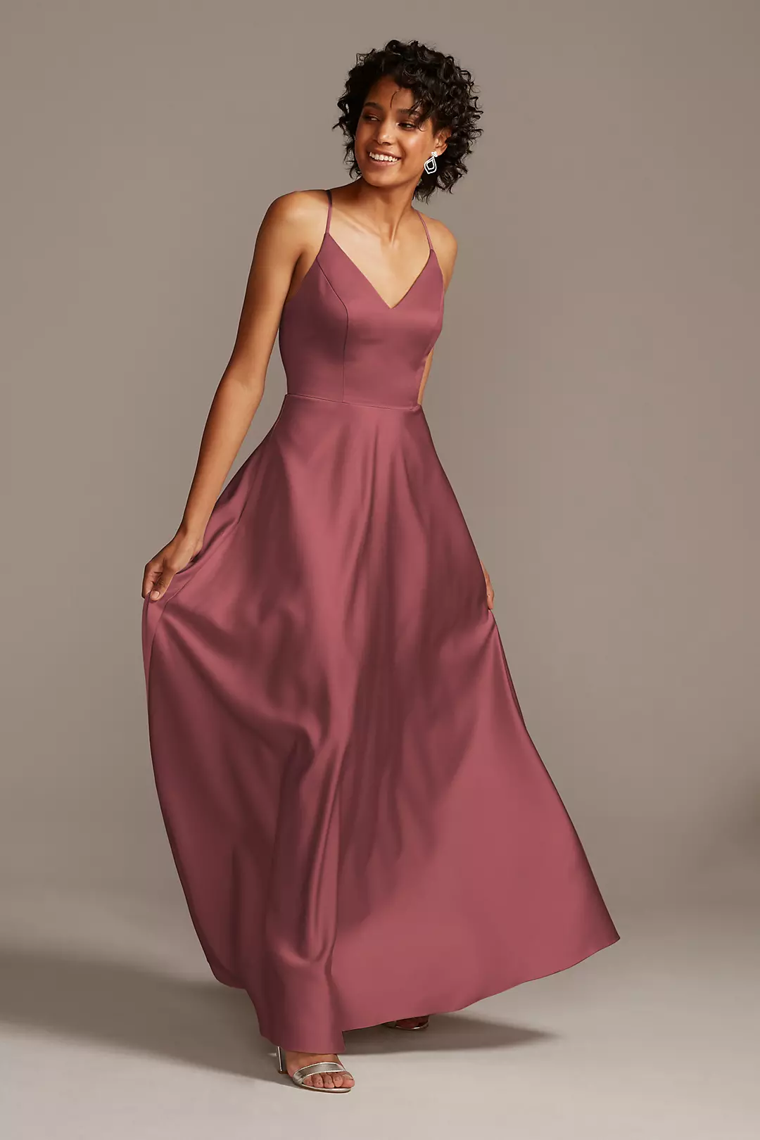 Spaghetti Strap Satin A-Line Long Bridesmaid Dress - Image 127