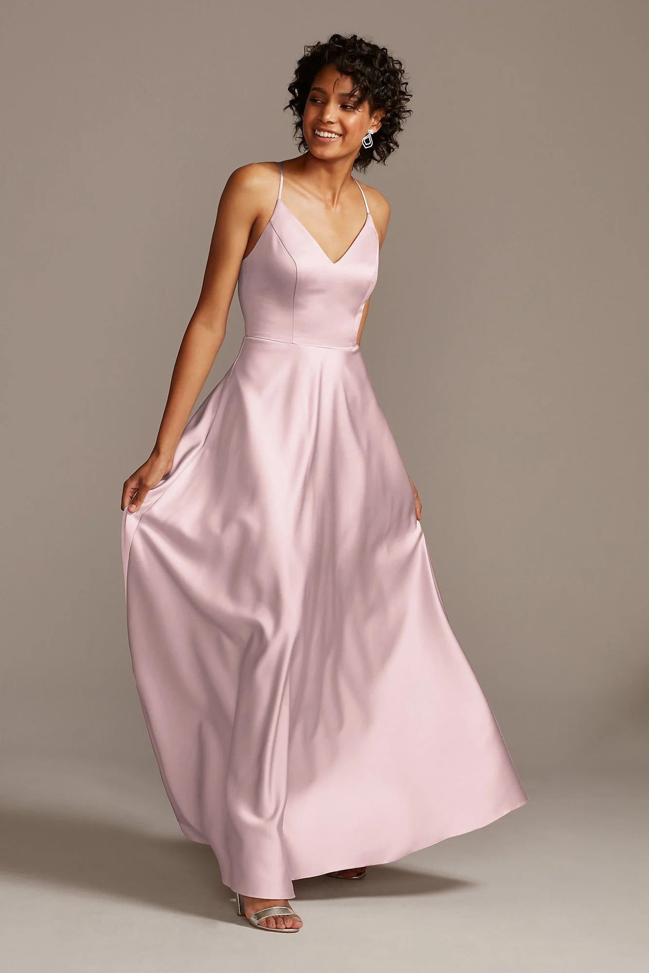 Spaghetti Strap Satin A-Line Long Bridesmaid Dress - Image 13