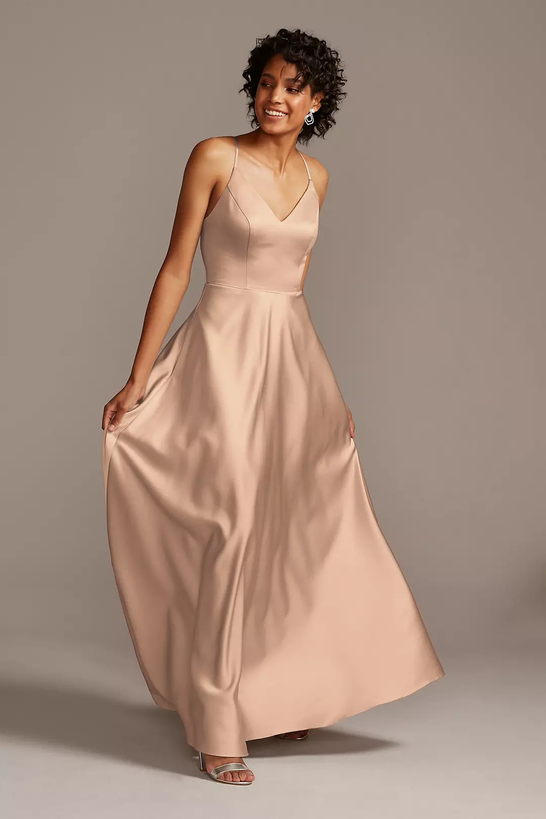 Spaghetti Strap Satin A-Line Long Bridesmaid Dress - Image 130