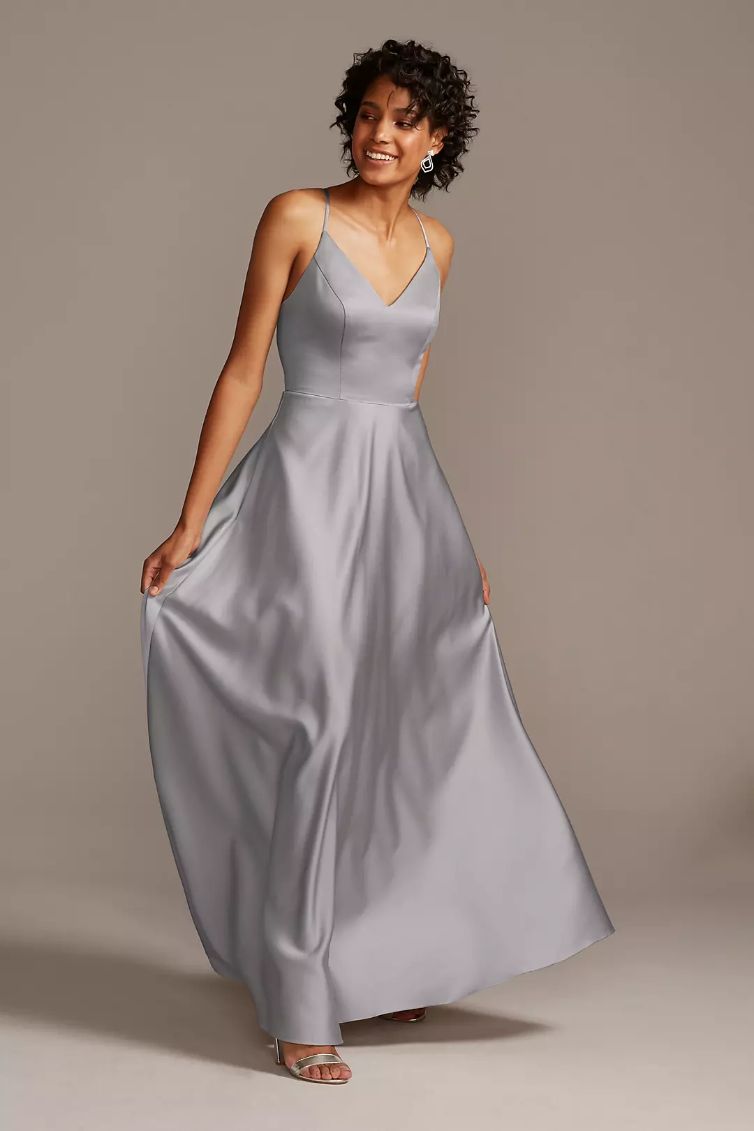 Spaghetti Strap Satin A-Line Long Bridesmaid Dress - Image 133