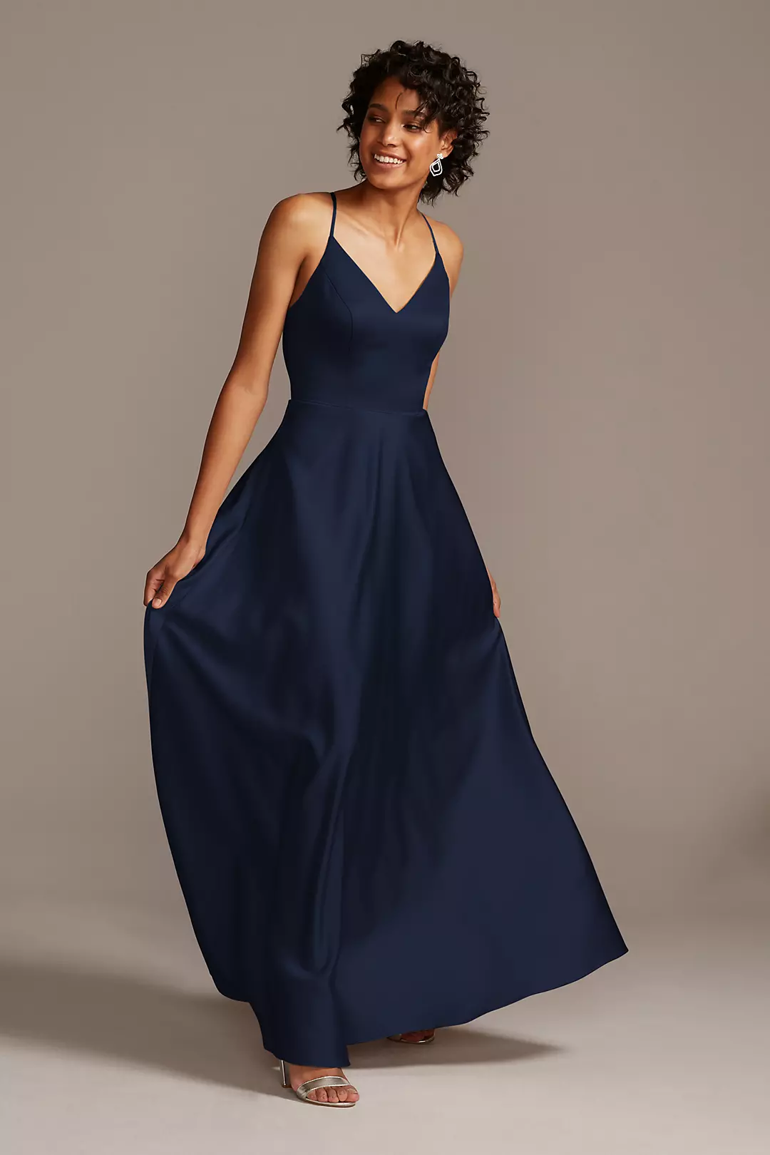Spaghetti Strap Satin A-Line Long Bridesmaid Dress - Image 147
