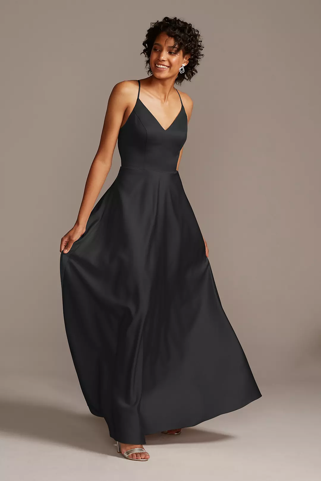 Spaghetti Strap Satin A-Line Long Bridesmaid Dress - Image 151