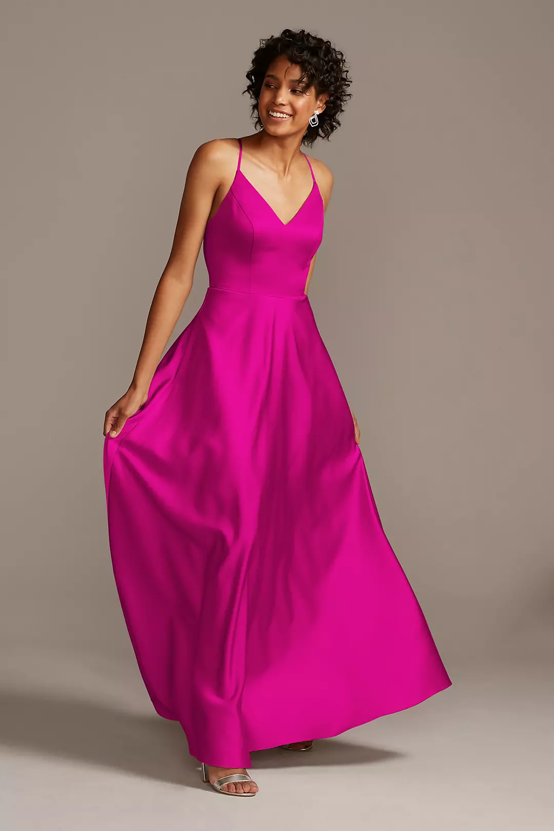 Spaghetti Strap Satin A-Line Long Bridesmaid Dress - Image 152