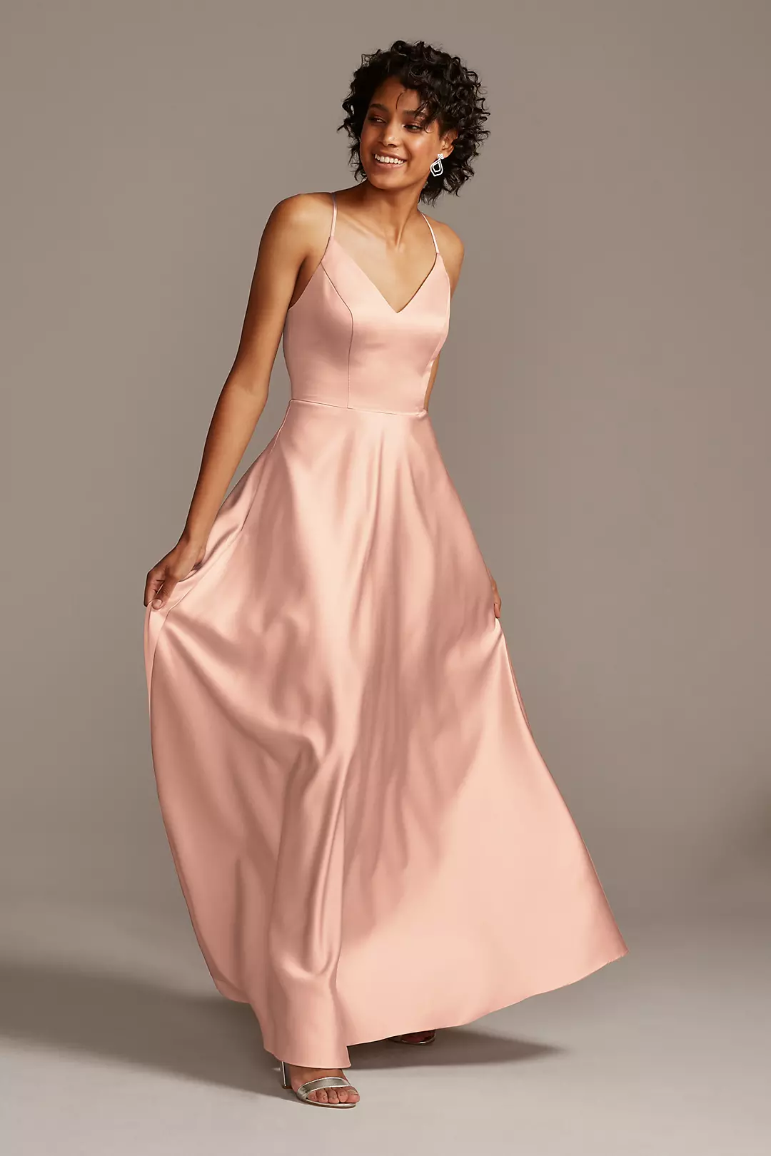 Spaghetti Strap Satin A-Line Long Bridesmaid Dress - Image 154