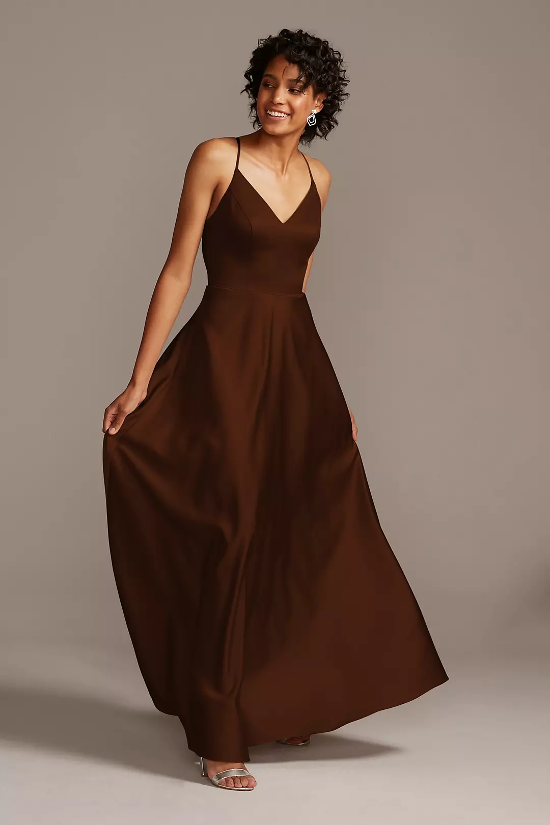 Spaghetti Strap Satin A-Line Long Bridesmaid Dress - Image 160