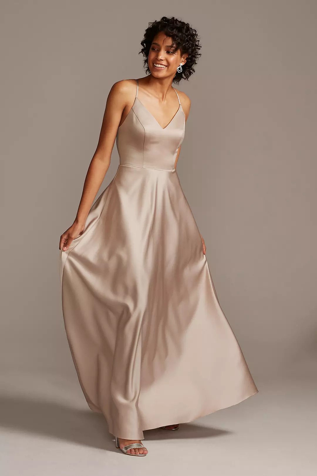 Spaghetti Strap Satin A-Line Long Bridesmaid Dress - Image 167