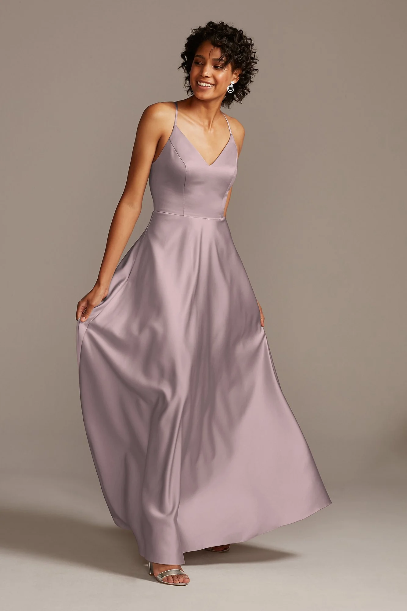 Spaghetti Strap Satin A-Line Long Bridesmaid Dress - Image 17