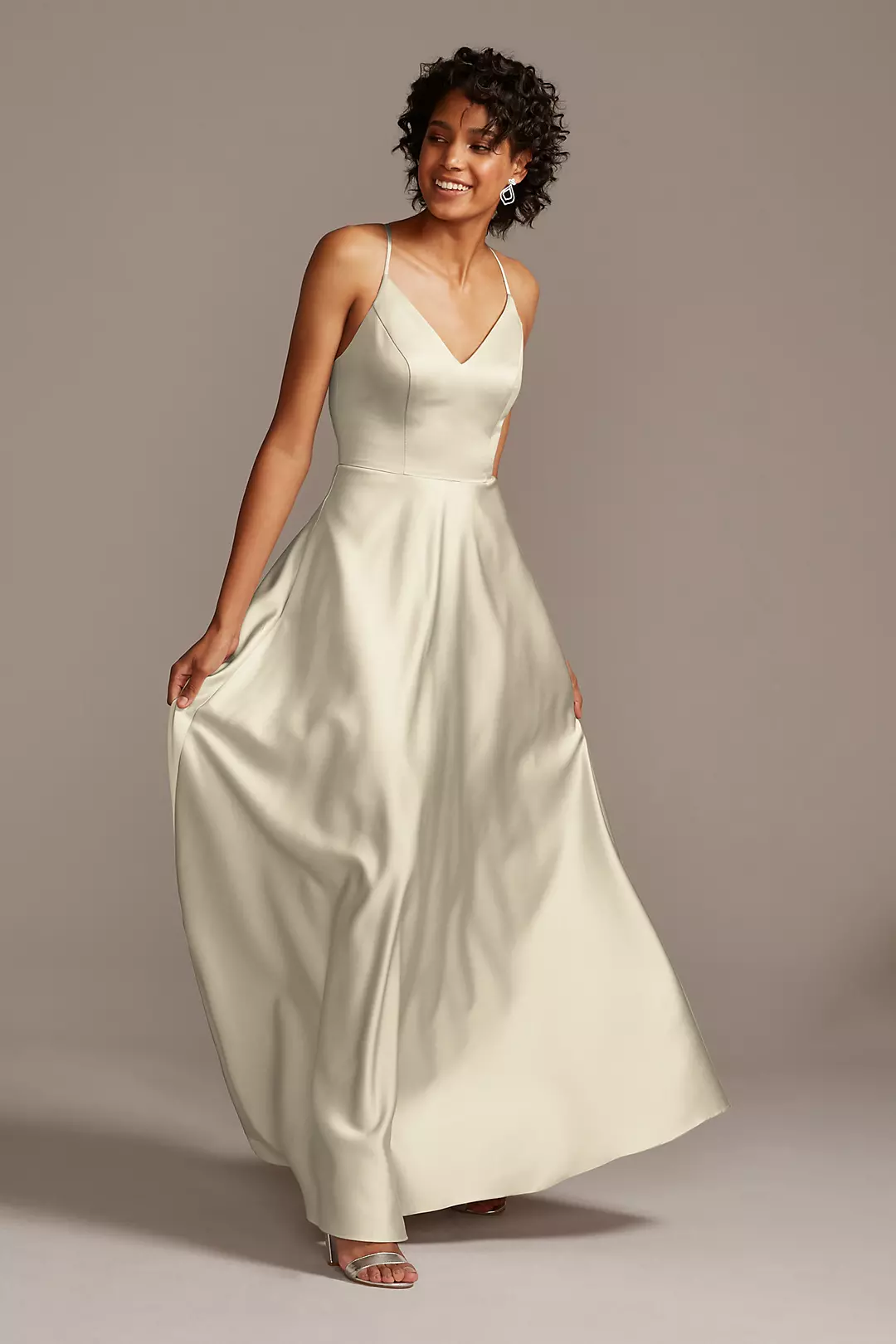 Spaghetti Strap Satin A-Line Long Bridesmaid Dress - Image 20