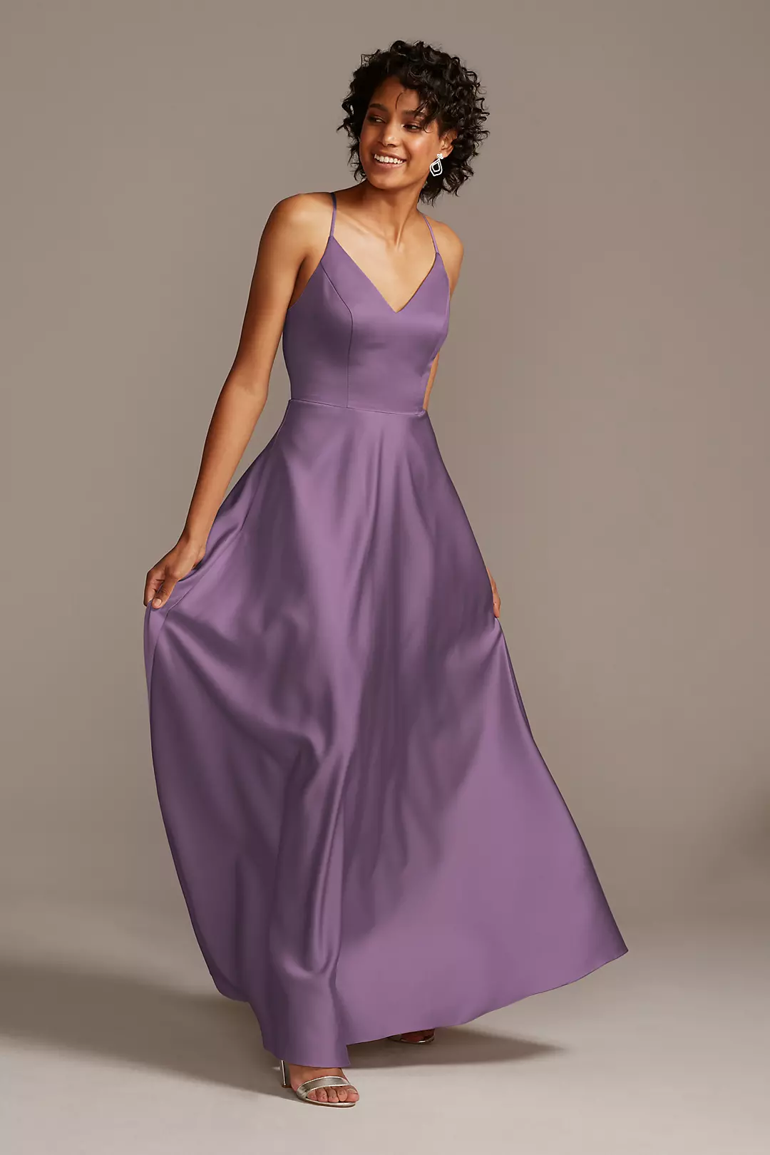 Spaghetti Strap Satin A-Line Long Bridesmaid Dress - Image 30
