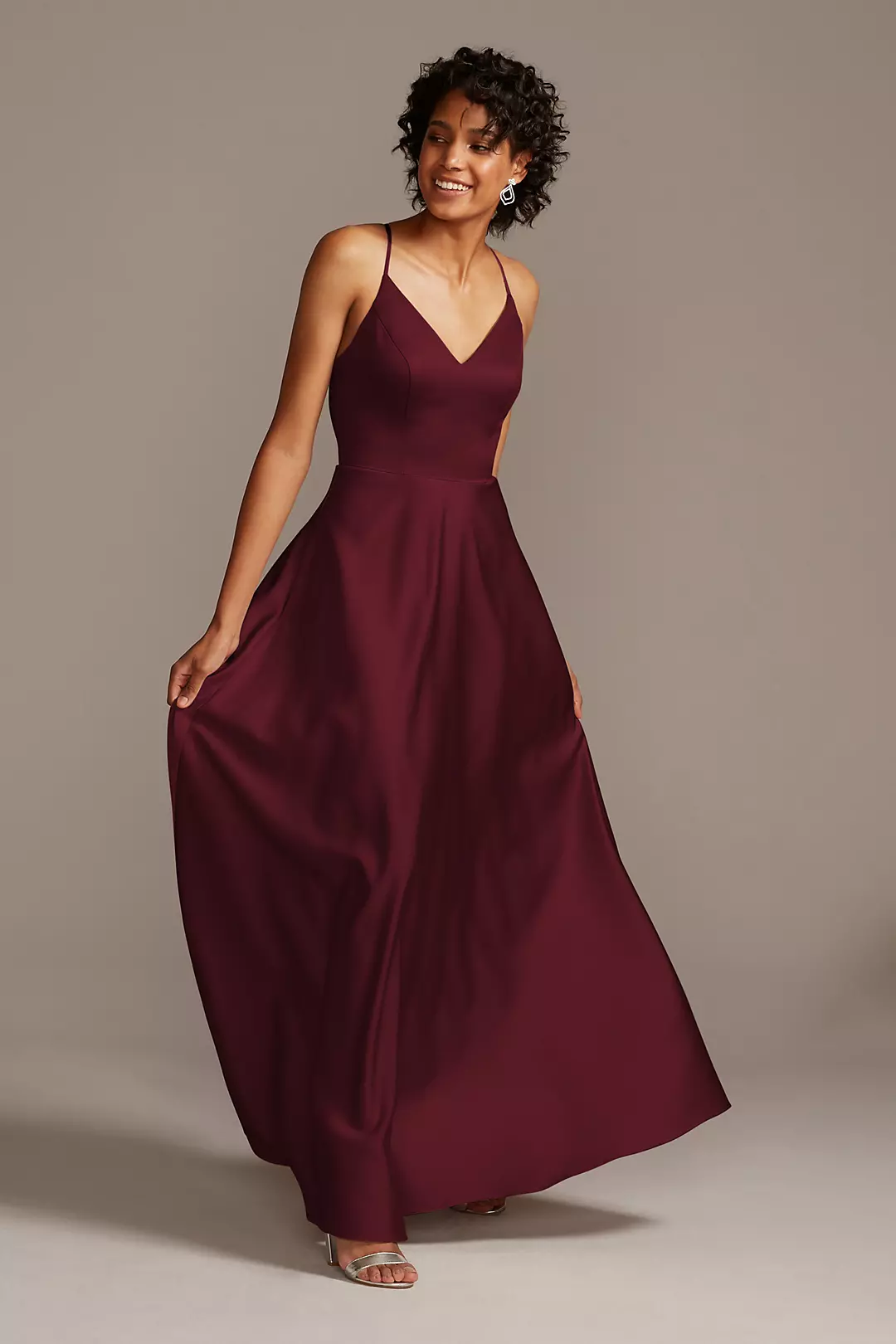 Spaghetti Strap Satin A-Line Long Bridesmaid Dress - Image 37