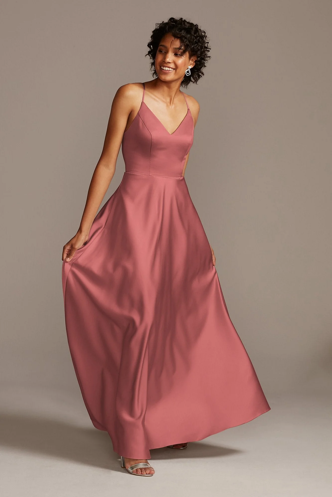Spaghetti Strap Satin A-Line Long Bridesmaid Dress - Image 38