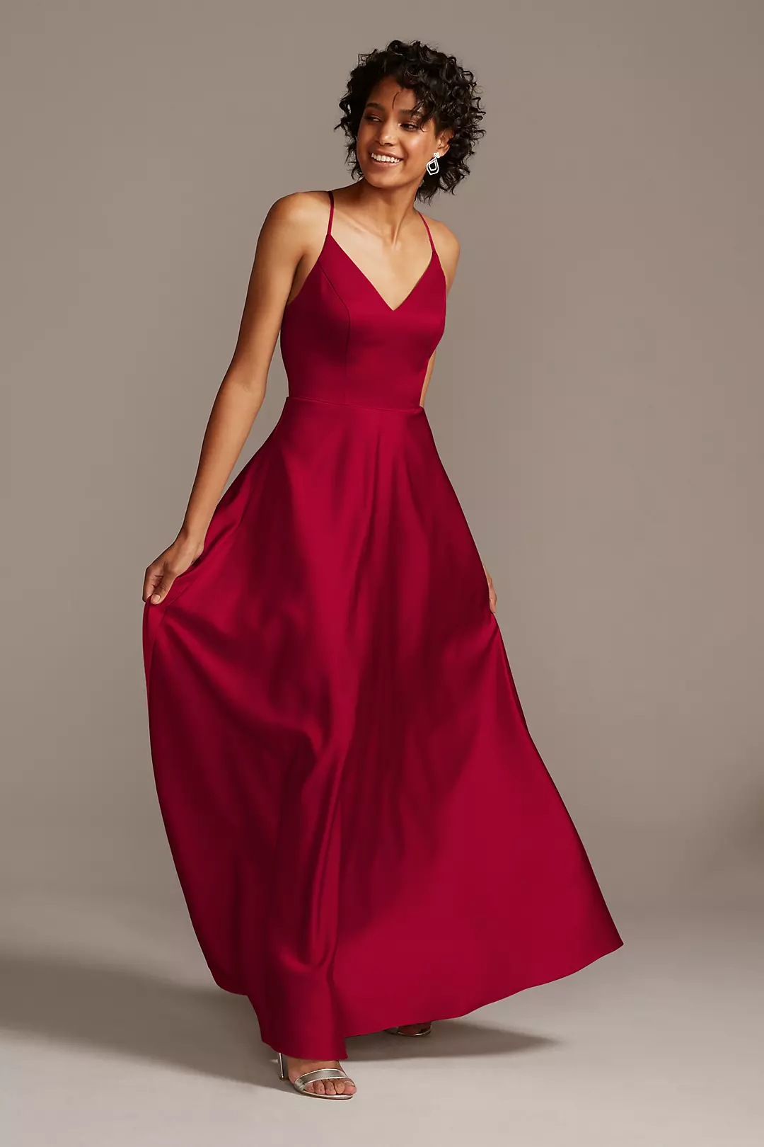 Spaghetti Strap Satin A-Line Long Bridesmaid Dress - Image 39
