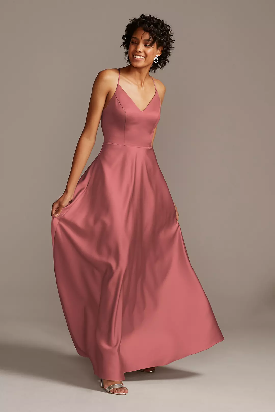 Spaghetti Strap Satin A-Line Long Bridesmaid Dress - Image 41