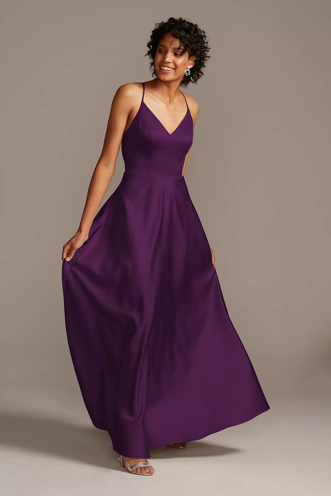 Spaghetti Strap Satin A-Line Long Bridesmaid Dress - Image 42
