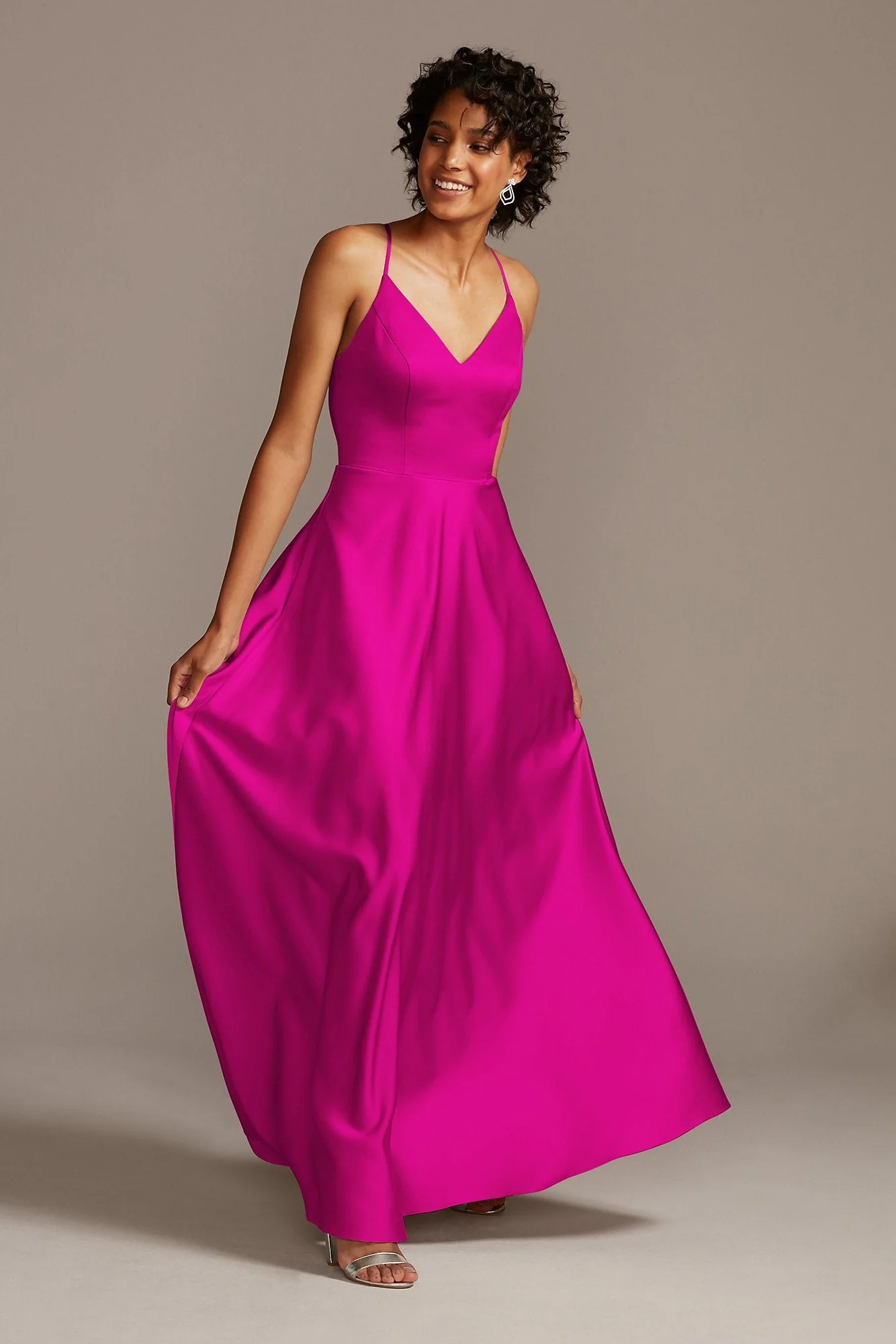 Spaghetti Strap Satin A-Line Long Bridesmaid Dress - Image 44