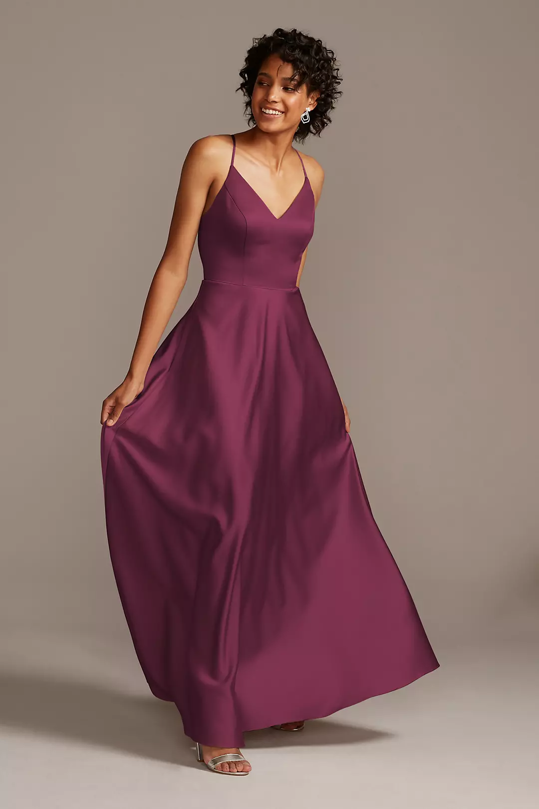 Spaghetti Strap Satin A-Line Long Bridesmaid Dress - Image 46