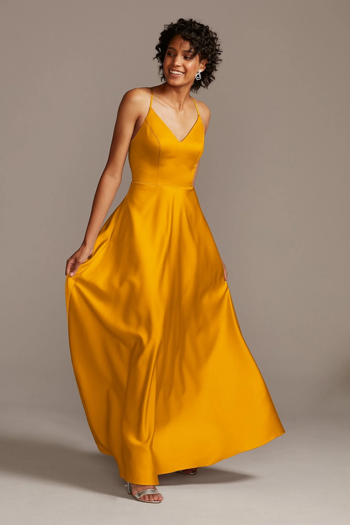 Spaghetti Strap Satin A-Line Long Bridesmaid Dress - Image 47