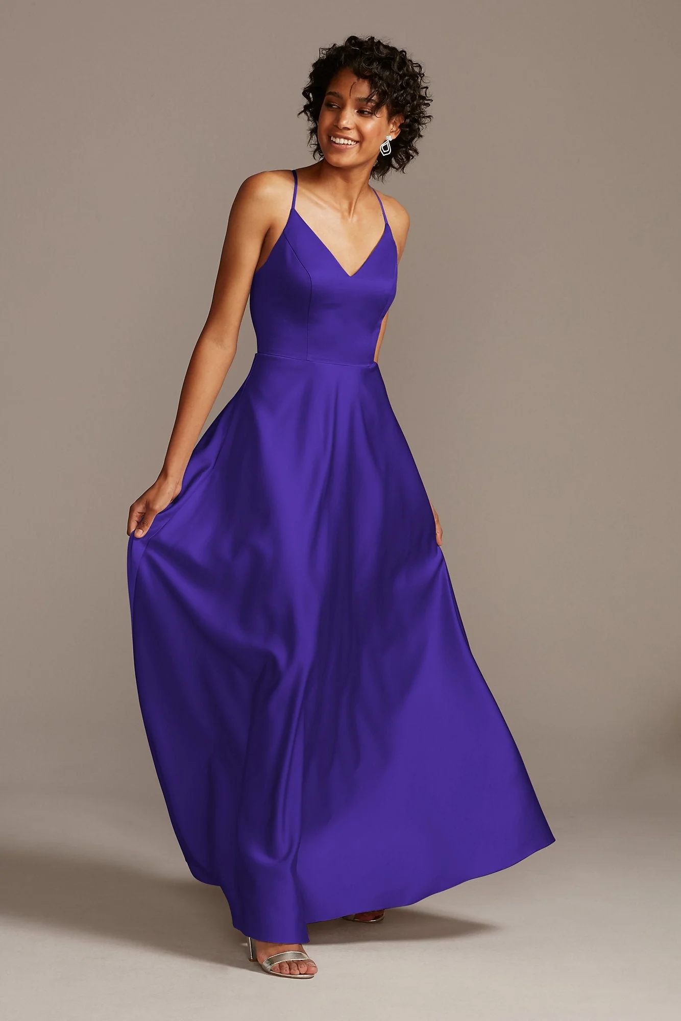 Spaghetti Strap Satin A-Line Long Bridesmaid Dress - Image 48