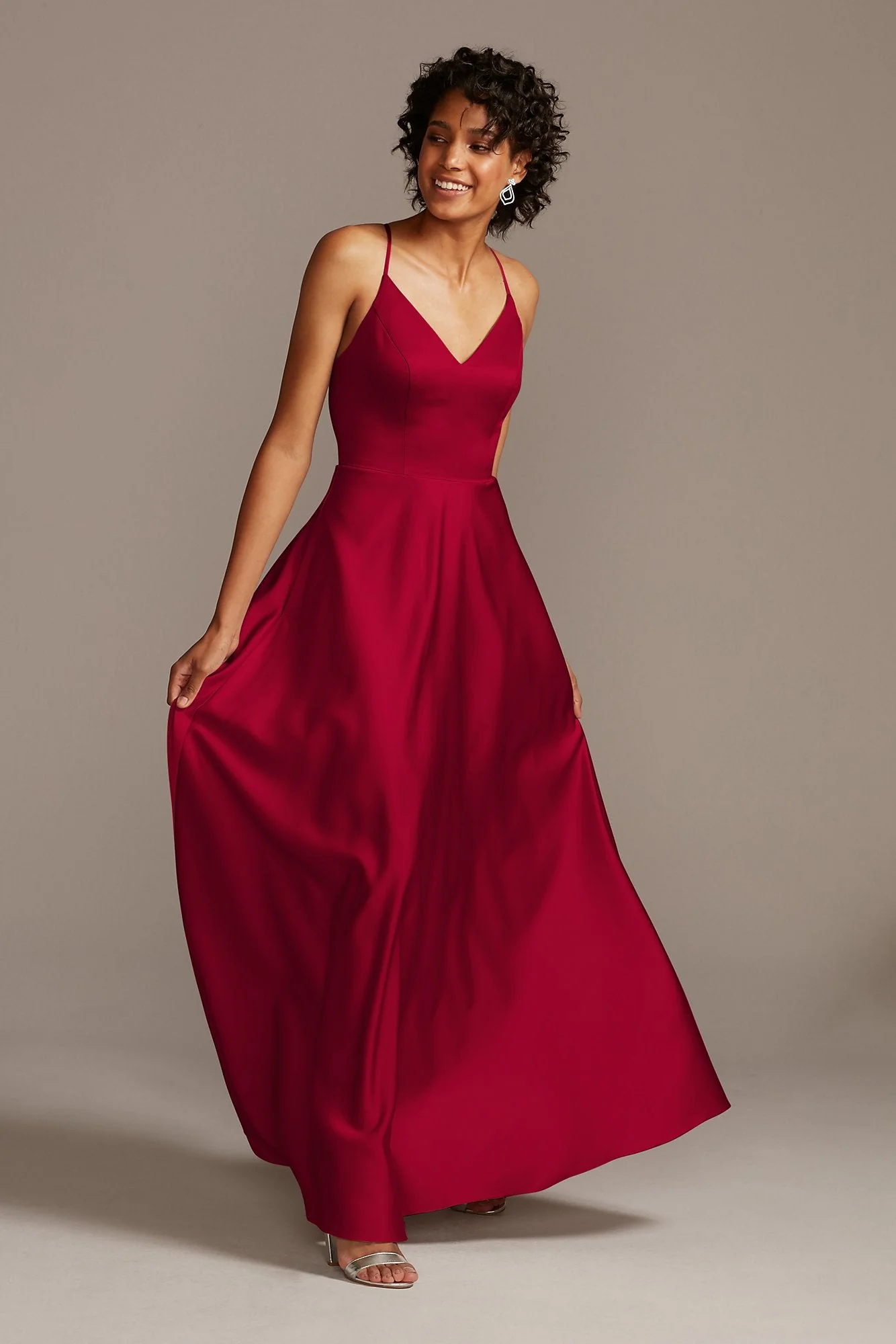 Spaghetti Strap Satin A-Line Long Bridesmaid Dress - Image 51