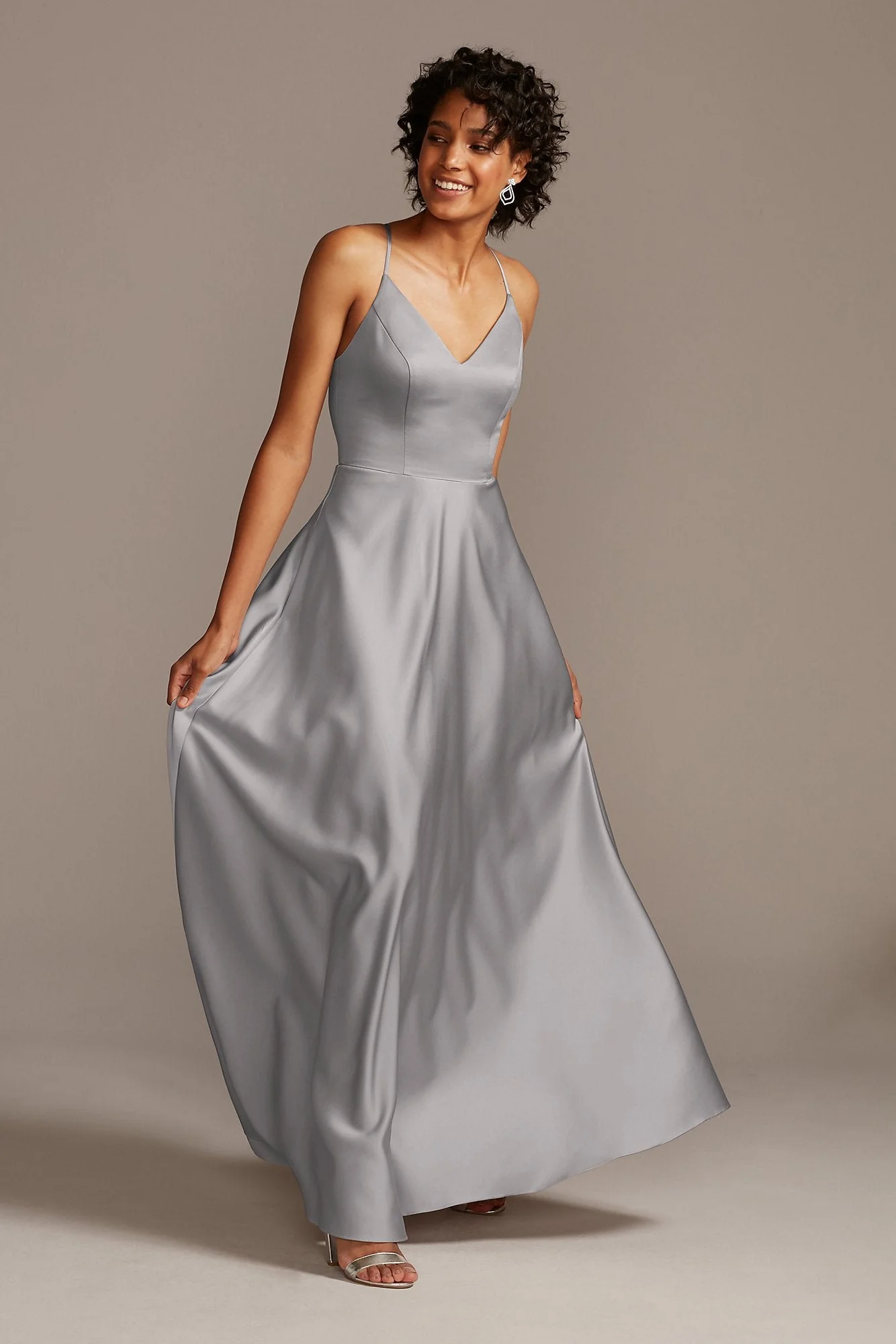 Spaghetti Strap Satin A-Line Long Bridesmaid Dress - Image 53
