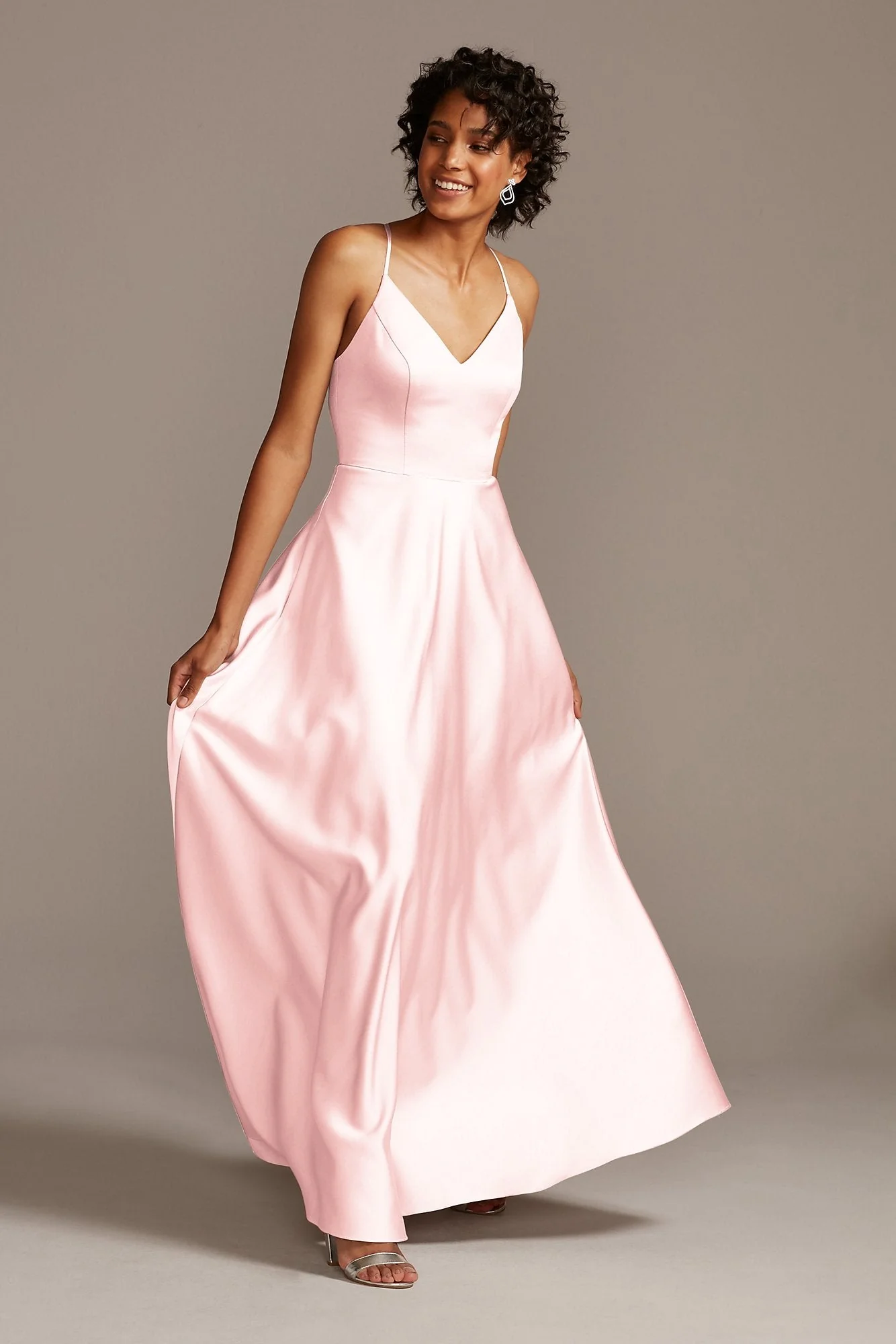 Spaghetti Strap Satin A-Line Long Bridesmaid Dress - Image 57