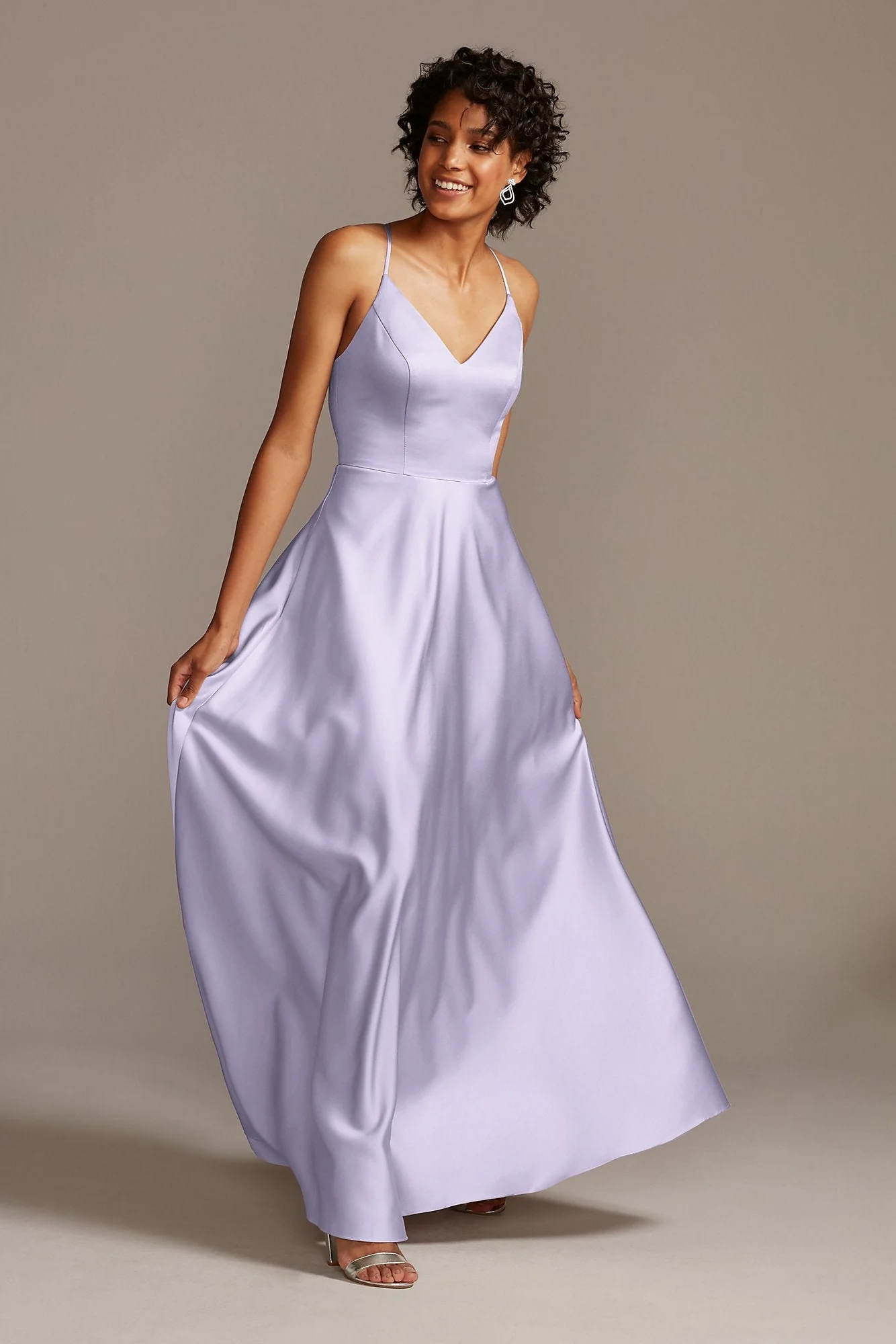 Spaghetti Strap Satin A-Line Long Bridesmaid Dress - Image 58