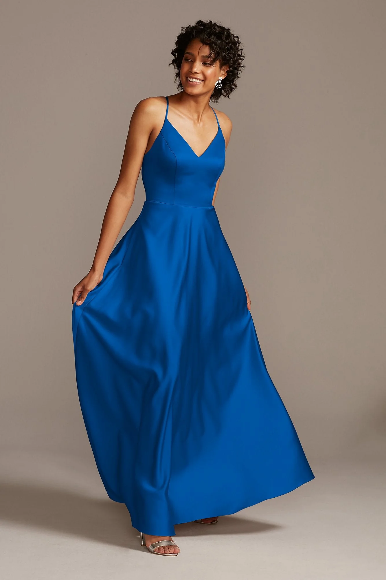 Spaghetti Strap Satin A-Line Long Bridesmaid Dress - Image 59