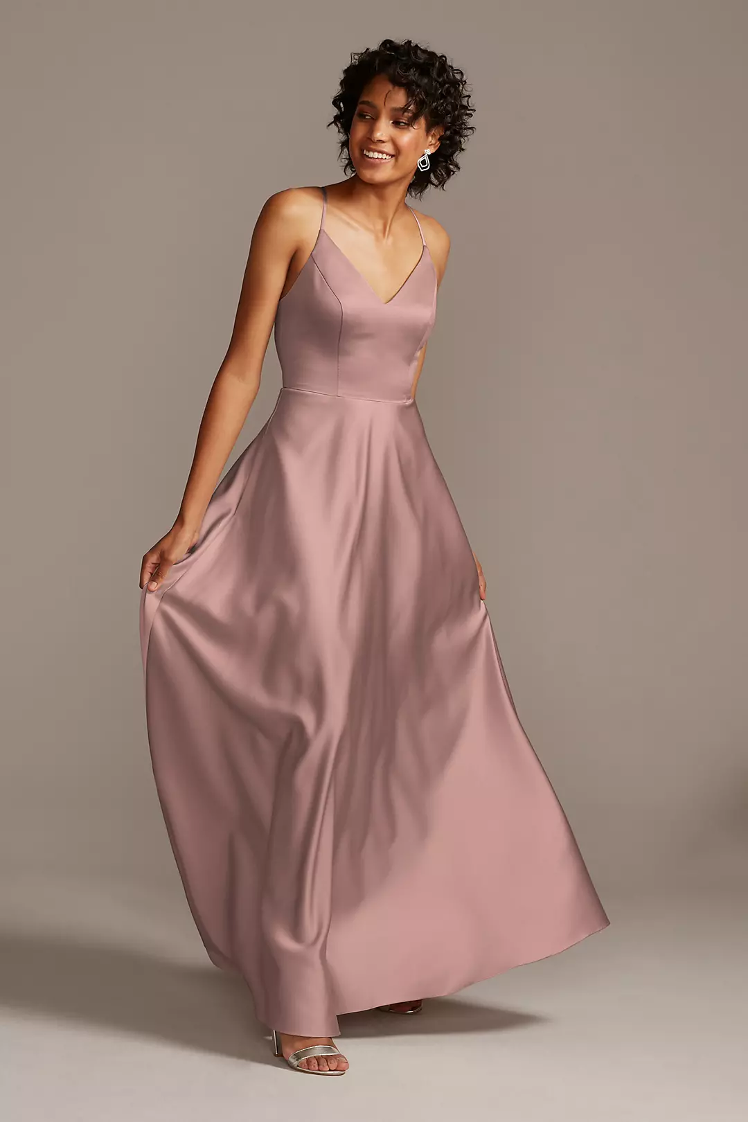 Spaghetti Strap Satin A-Line Long Bridesmaid Dress - Image 64