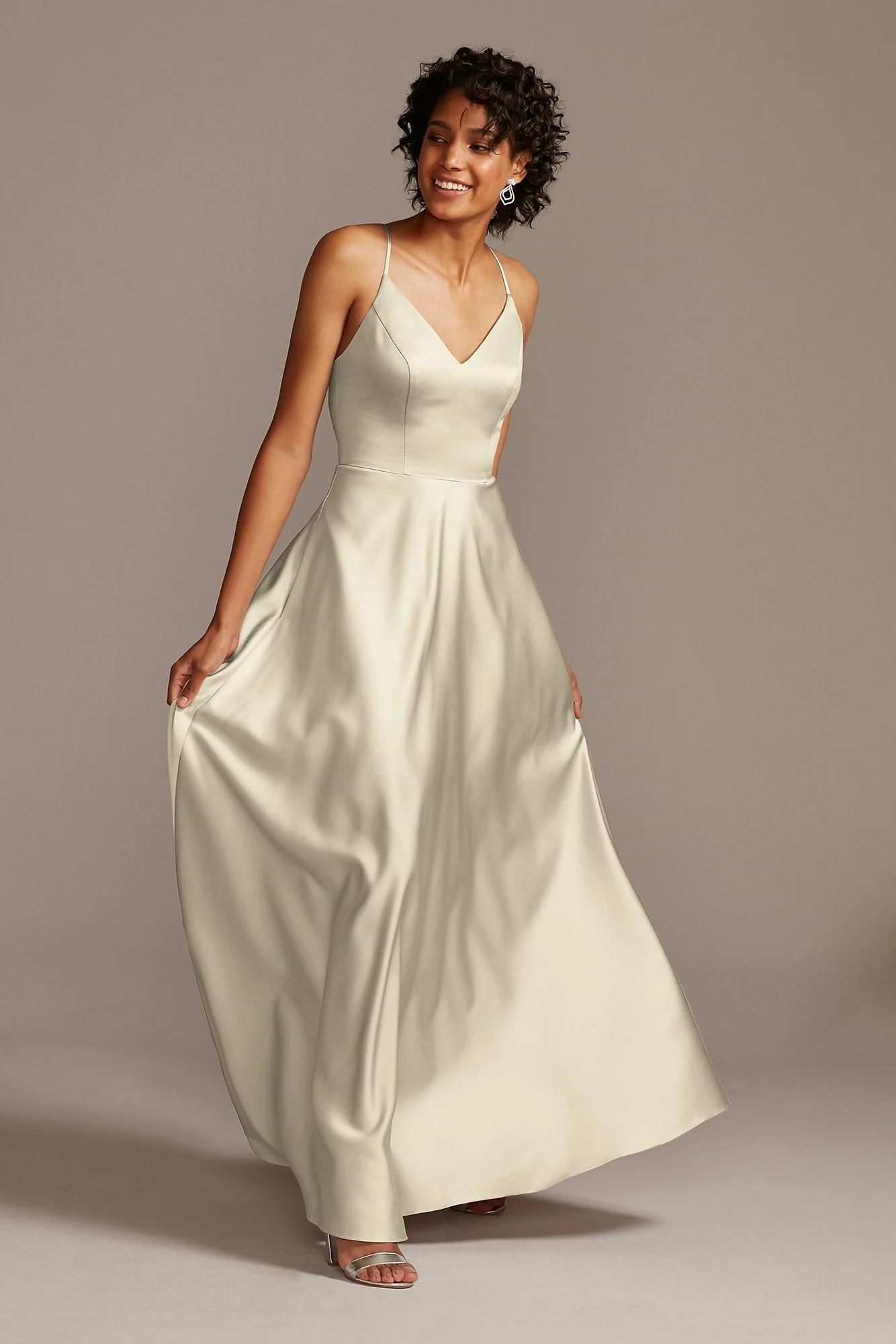 Spaghetti Strap Satin A-Line Long Bridesmaid Dress - Image 66